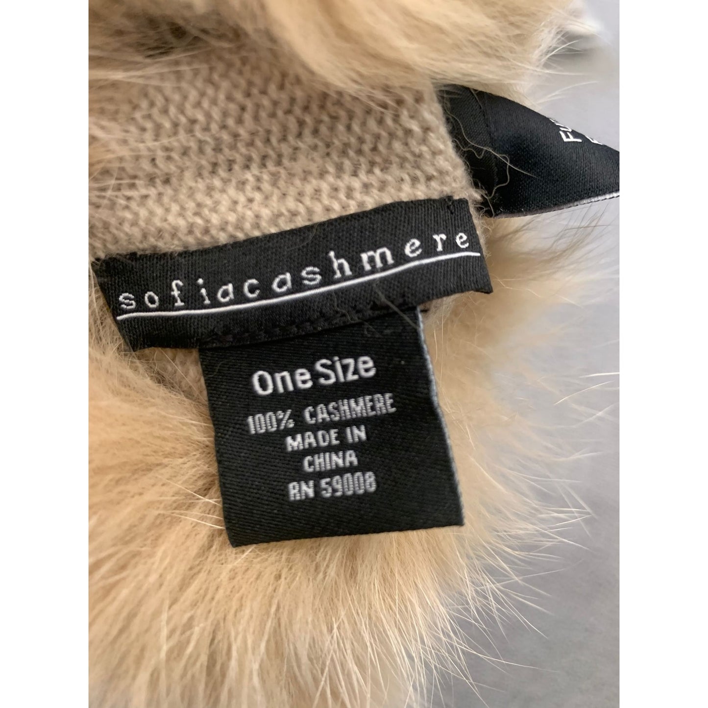 Sofia Cashmere Womens One Size Beige 100% Cashmere Gloves With Real Fur Trim