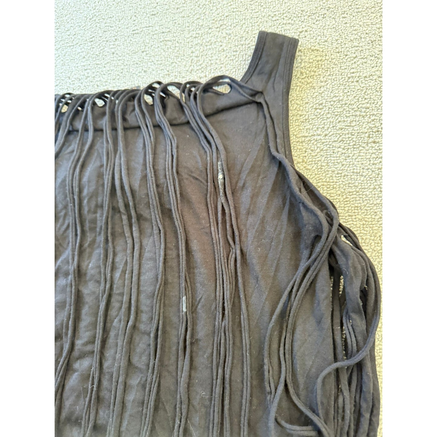 BCBG MAXAZRIA Womens Size XS Black Fringe Ruched Tank Top Boho Style