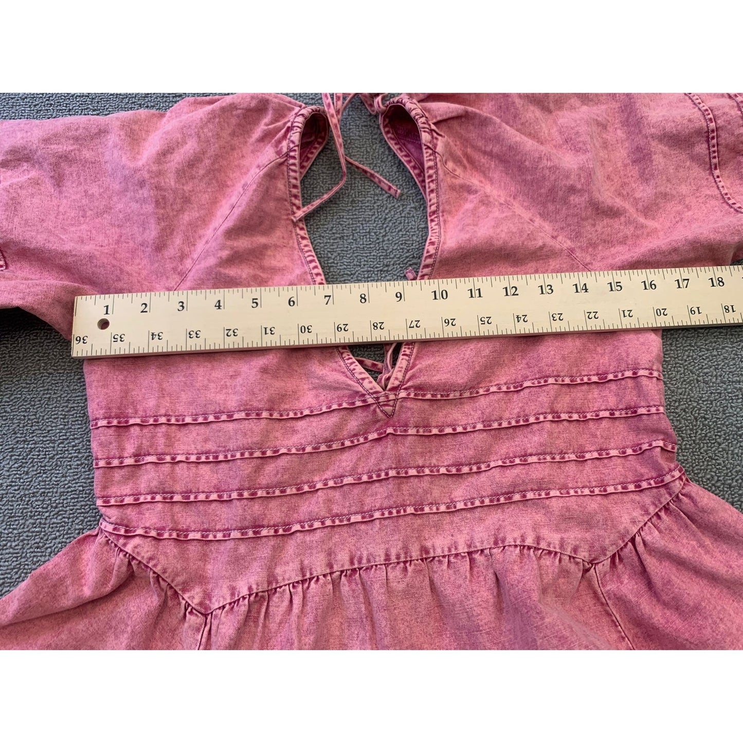 Free People Women's XS Petite Pink Acid Wash Mini Dress Tie Back