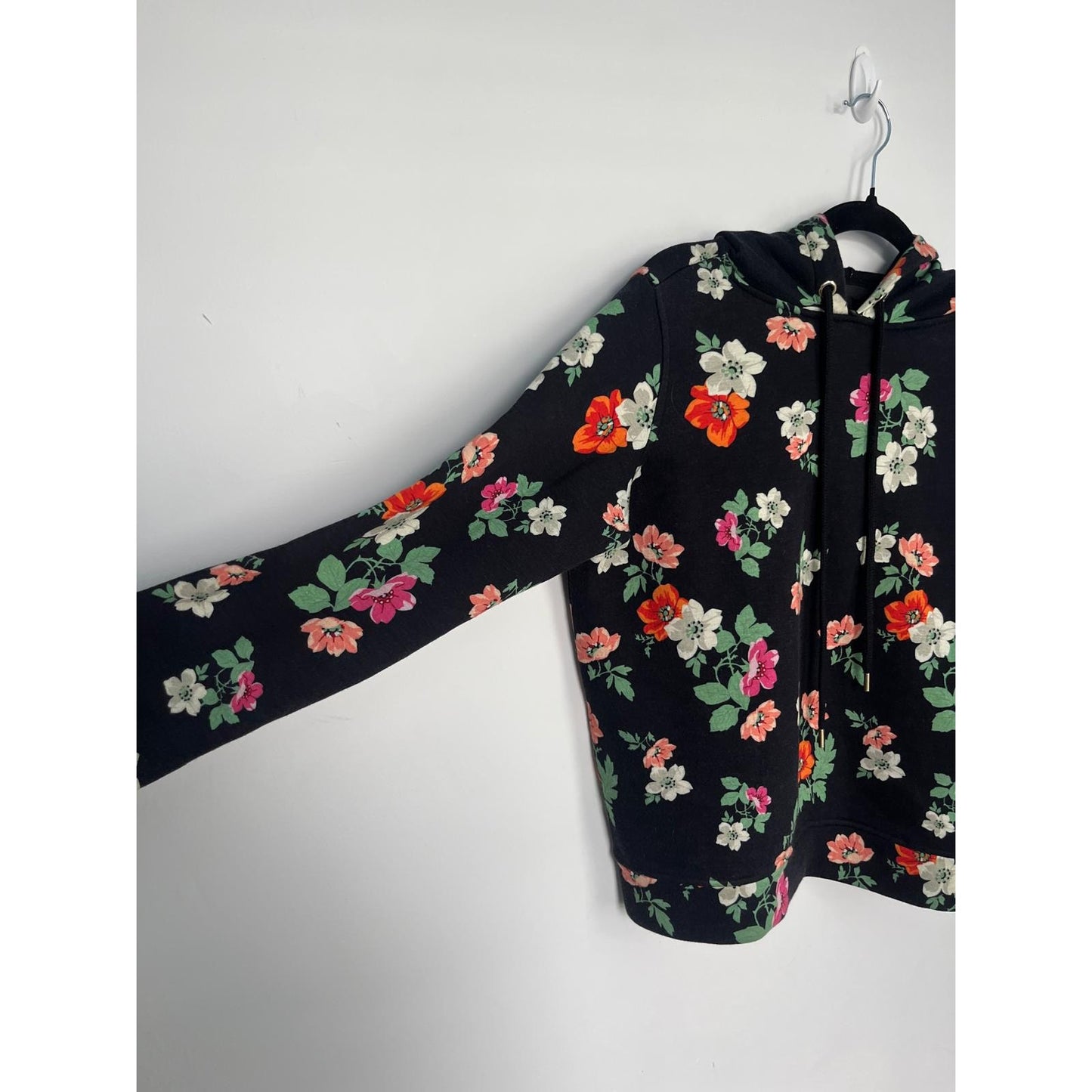 Maje Floral Hoodie Women 1 Black Pink Green Pullover Sweatshirt