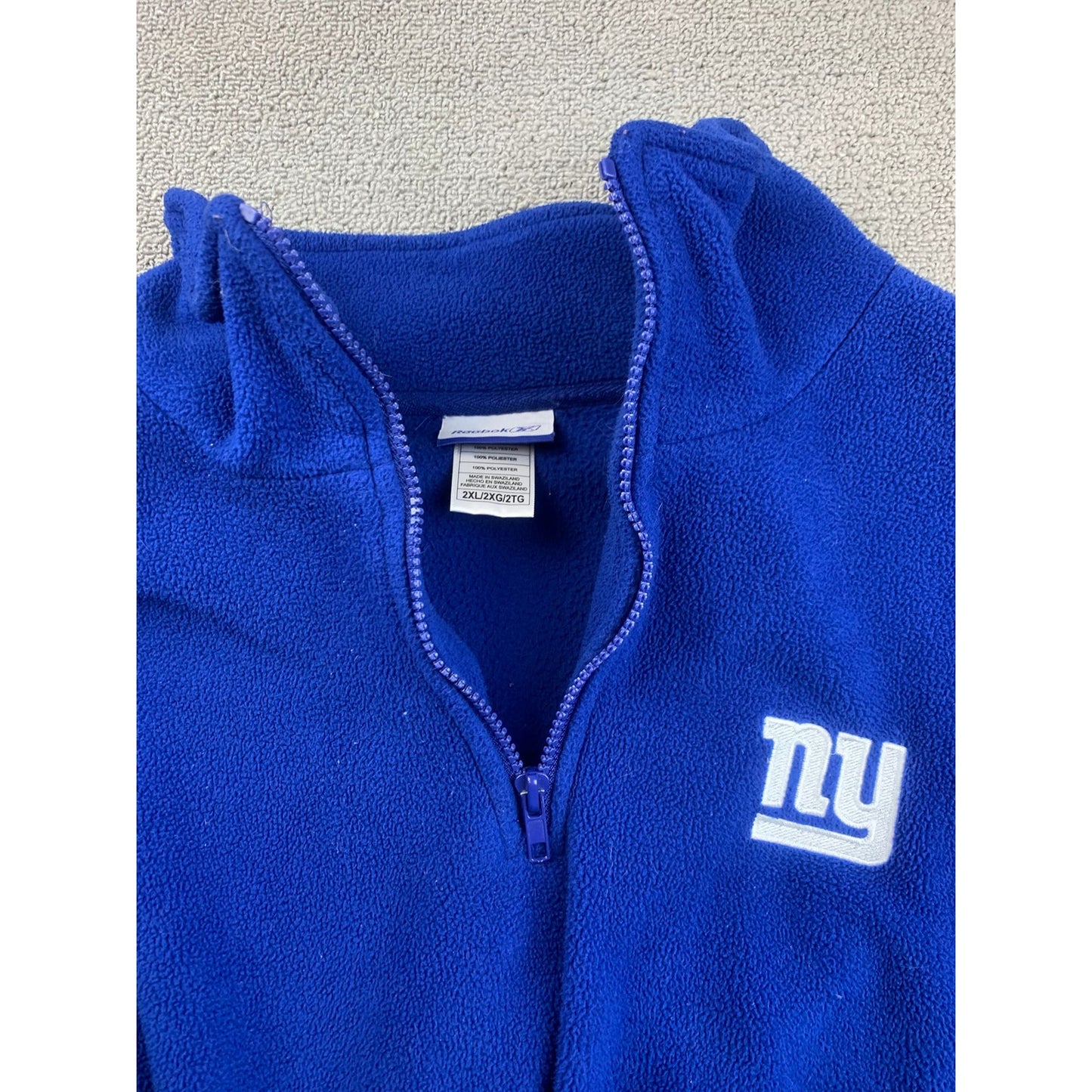 Y2K Reebok Men's XXL Blue NFL New York Giants Quarter Zip Fleece Pullover Jacket