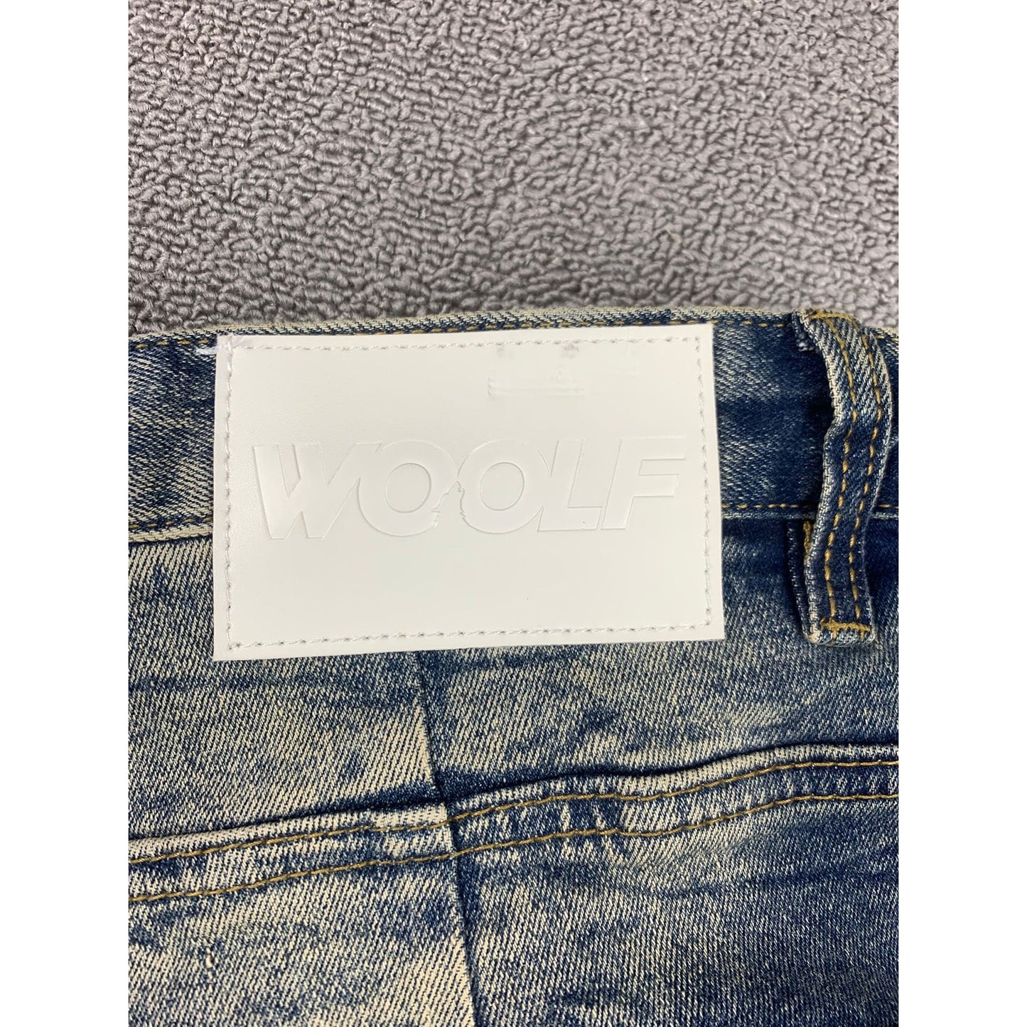 Woolf Men's 34x32 Slim-fit Jeans Blue With A Fashionable Cut-Up Design
