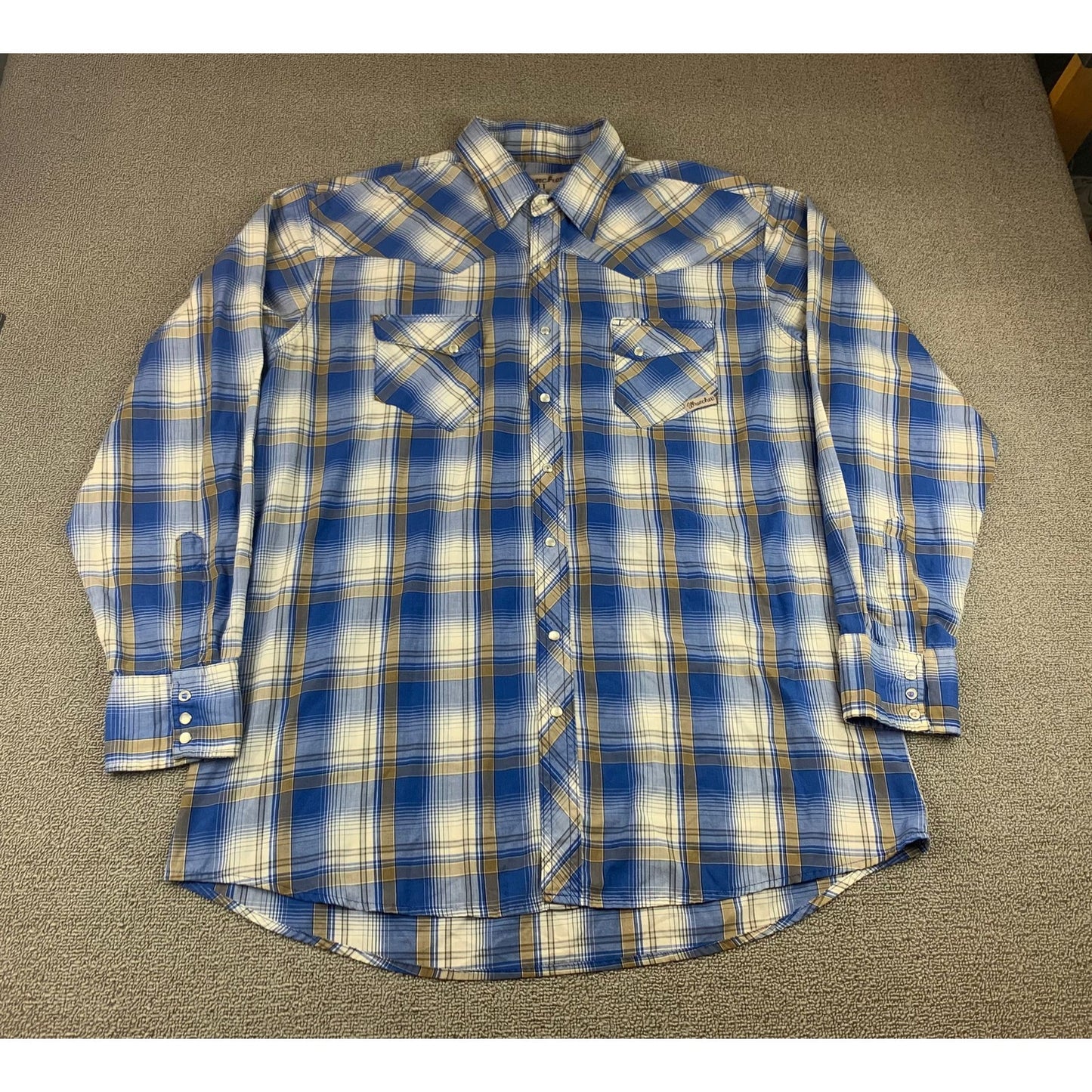 Wrangler Wrancher Pearl Snap Western Shirt Men's XLT Blue Plaid Cowboy