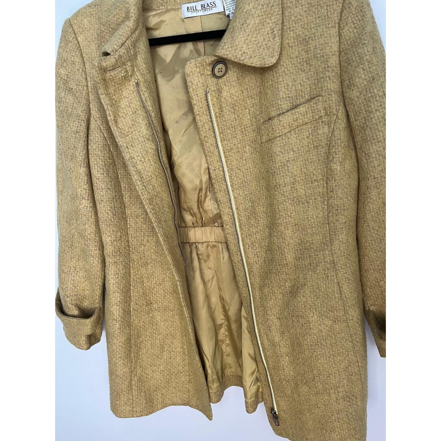 Bill Blass Vintage Blend Coat Women 12 Yellow Mohair Collared Lined Jacket