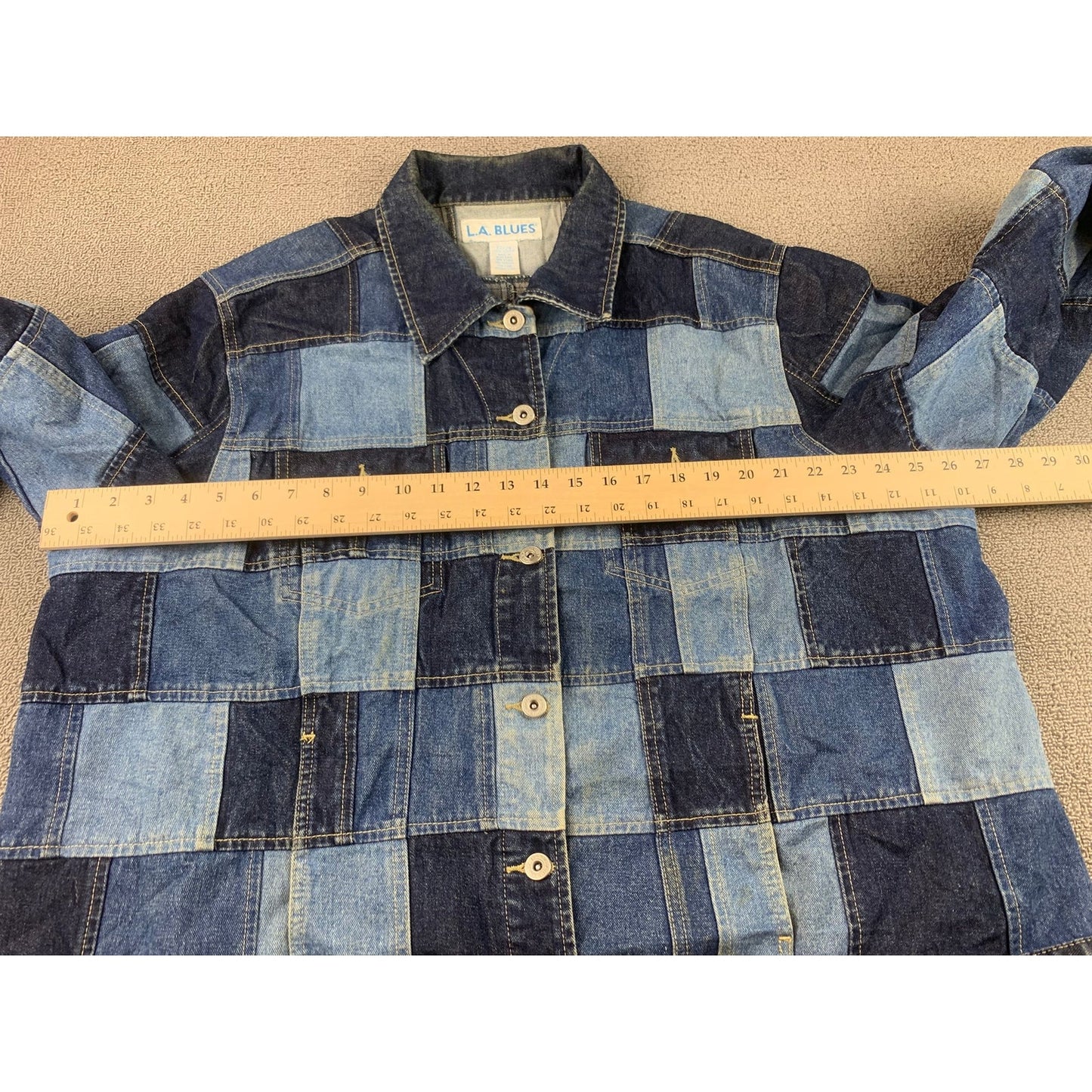 Vintage LA BLUES Women's 22/24 Dark Navy Blue Patchwork Denim Jacket