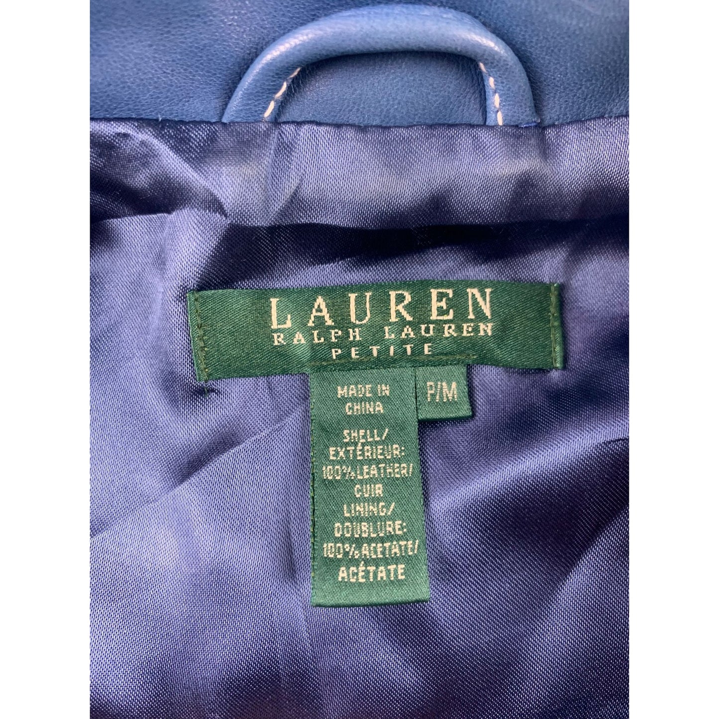 Y2K Lauren Ralph Lauren Women's Medium Blue 100% Leather Trucker Jacket