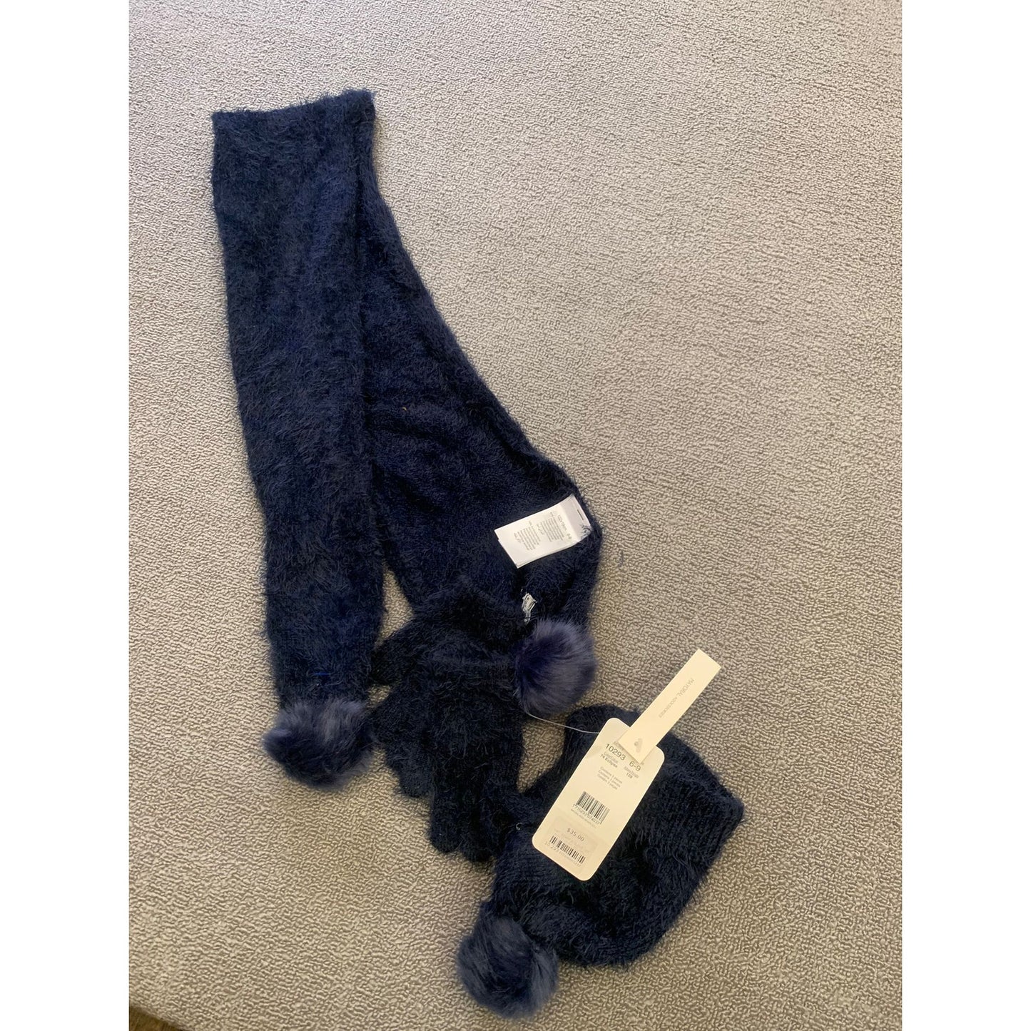 Mayoral Kids 6-9 3 in 1 Set Blue Fuzzy Pompom Hat Scarf Mitten New