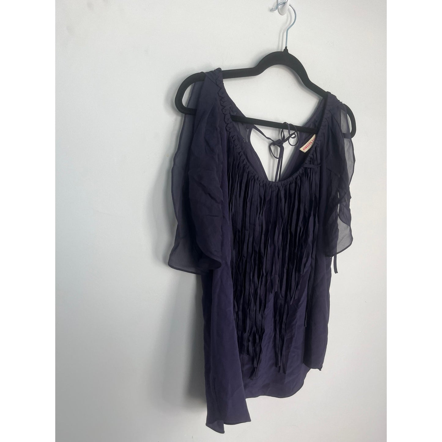 Rebecca Taylor Pleated Chiffon Blouse Women 4 Purple Flutter Sleeve Top