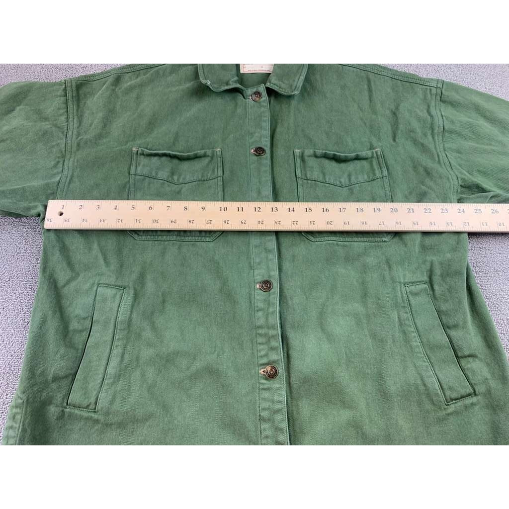 We The Free Women S Green Utility Chore Jacket Button Front Pockets 100% Cotton