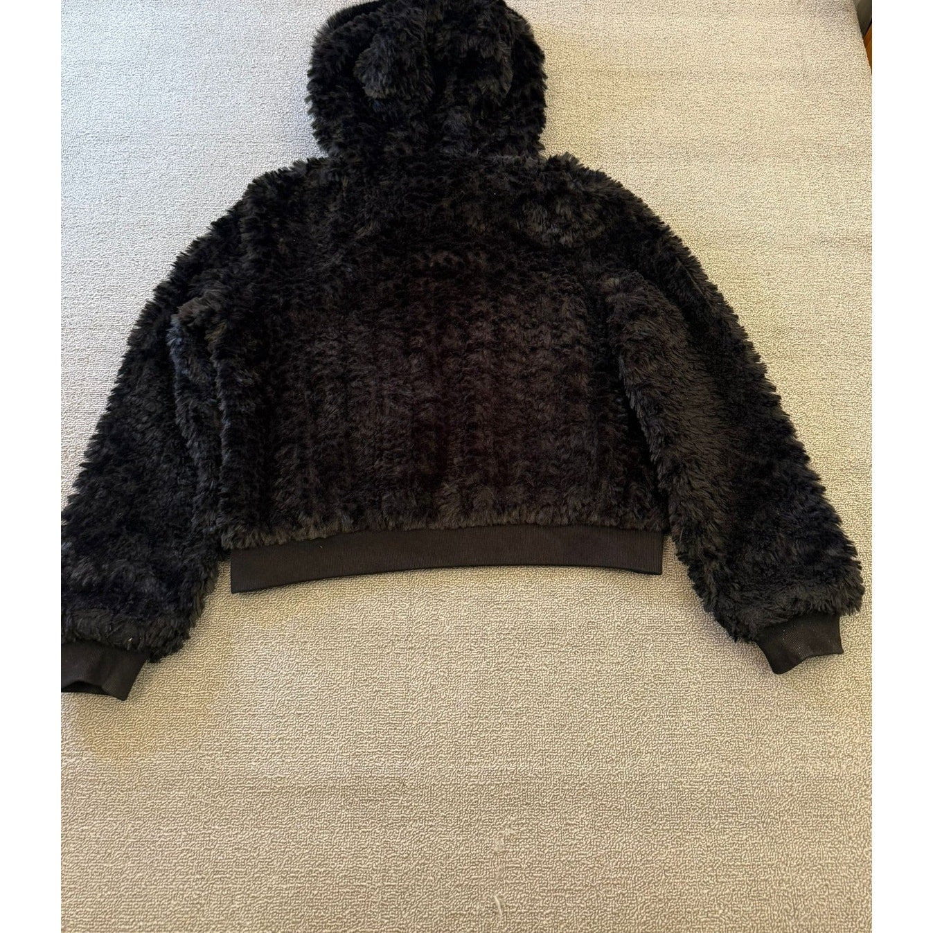 Belle Fare Women's L Large Black Faux Fur Hooded Zip Up Jacket Coat
