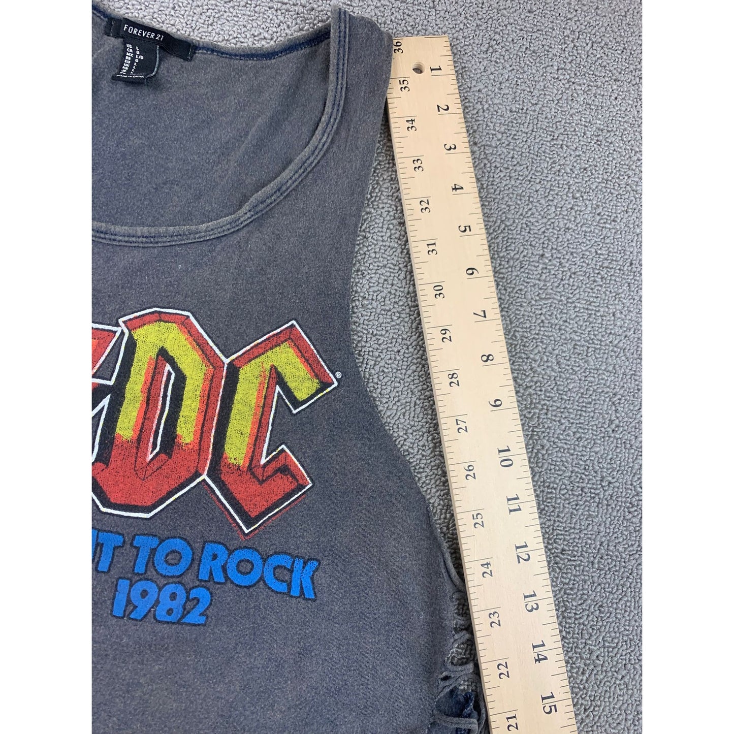 Forever 21 Women Large Gray AC/DC Graphic Fringe Cut-Out Tank Top