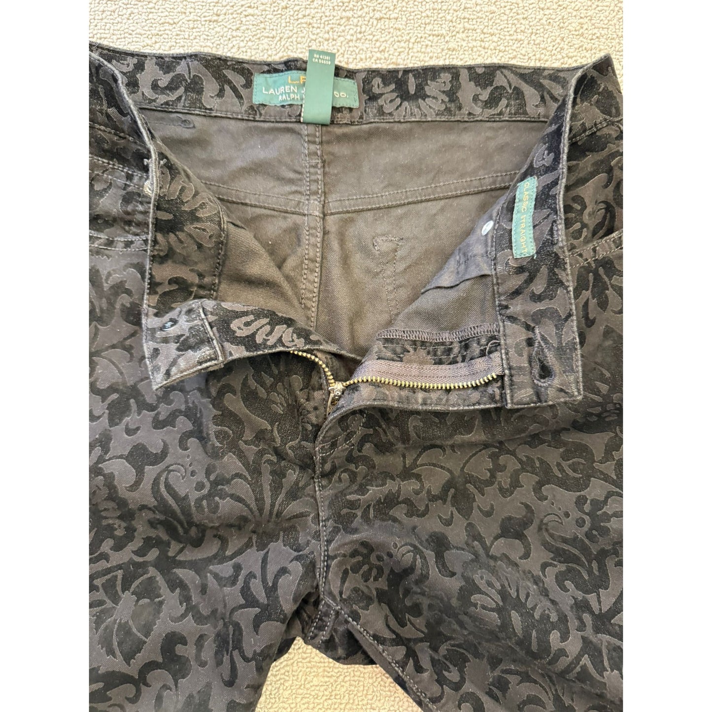 Polo Ralph Lauren Jeans Floral Patterned Velvet Female Size 8 Black Pants