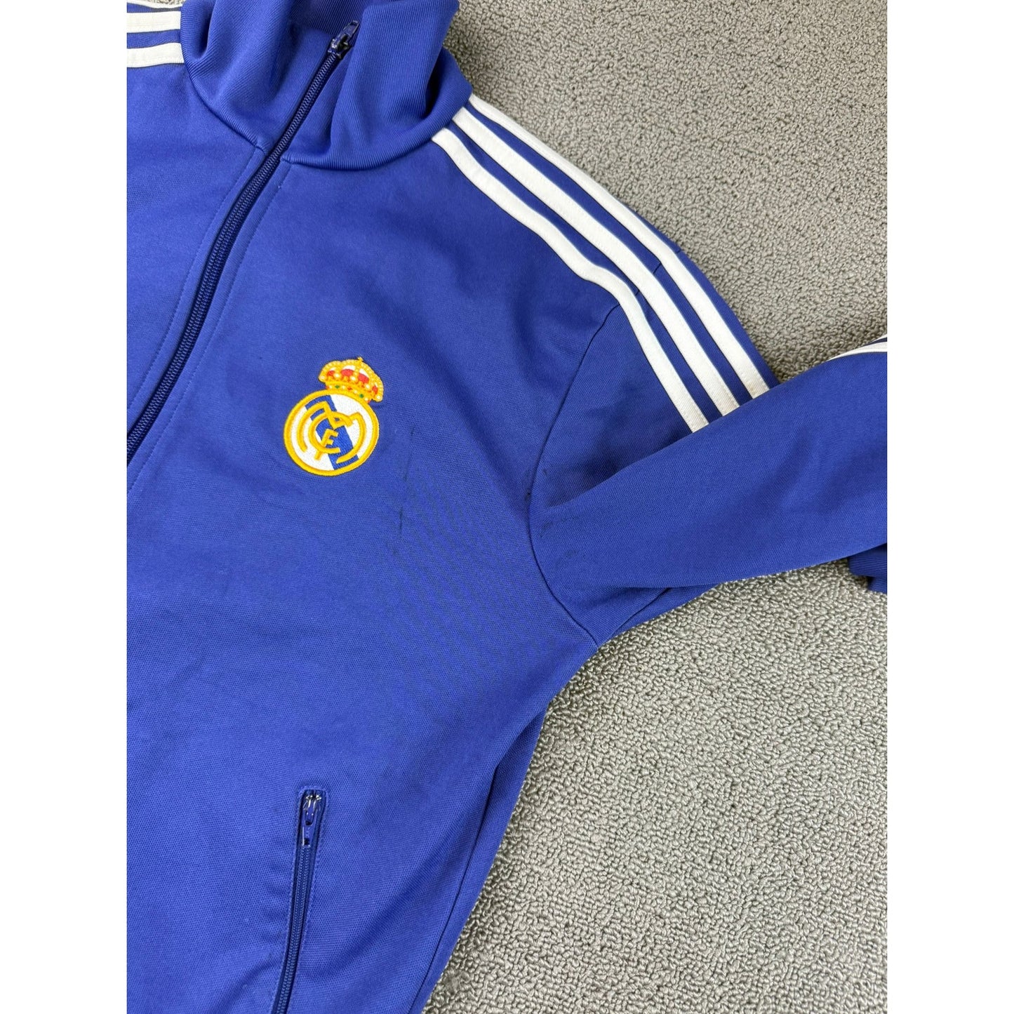 Y2K Adidas Men Small Blue Real Madrid Football Jacket Track Top