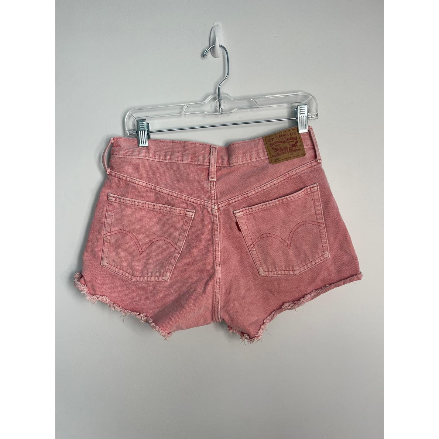 Levis 501 Cutoff Shorts Women Large Pink Frayed Hem Distressed Denim