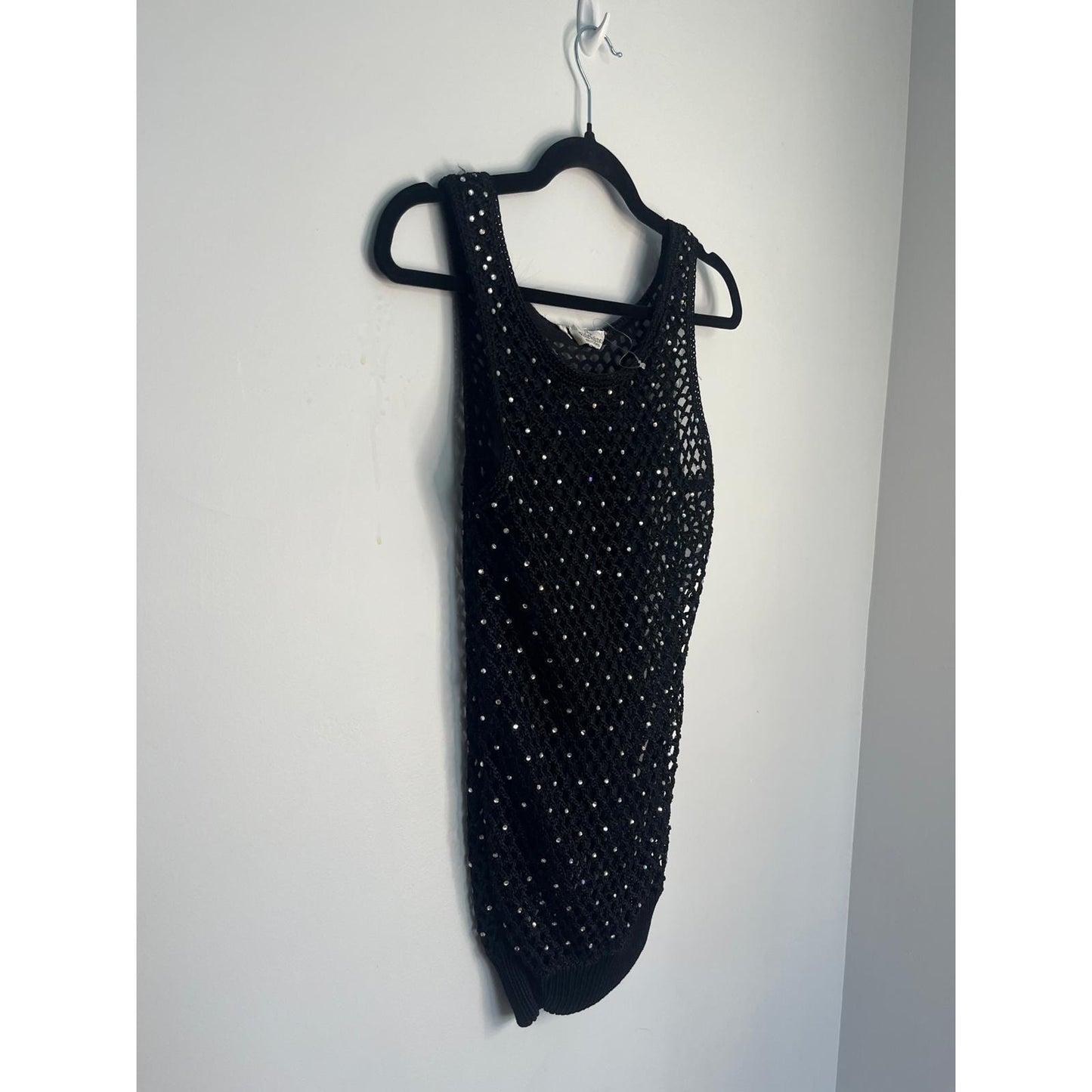 Valentino Boutique Rhinestone Tank Top Women S Black Fishnet Knit Sleeveless