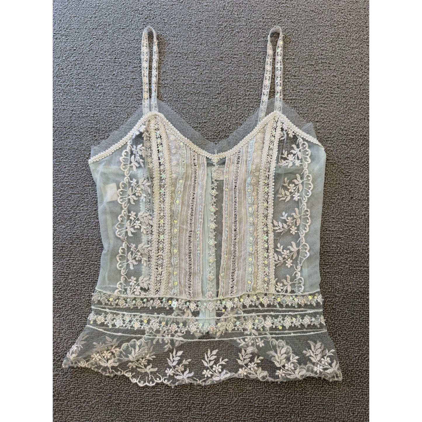 Mónica Socolovsky Female Sheer Lace Sequined Camisole Top Size 36 Blouse