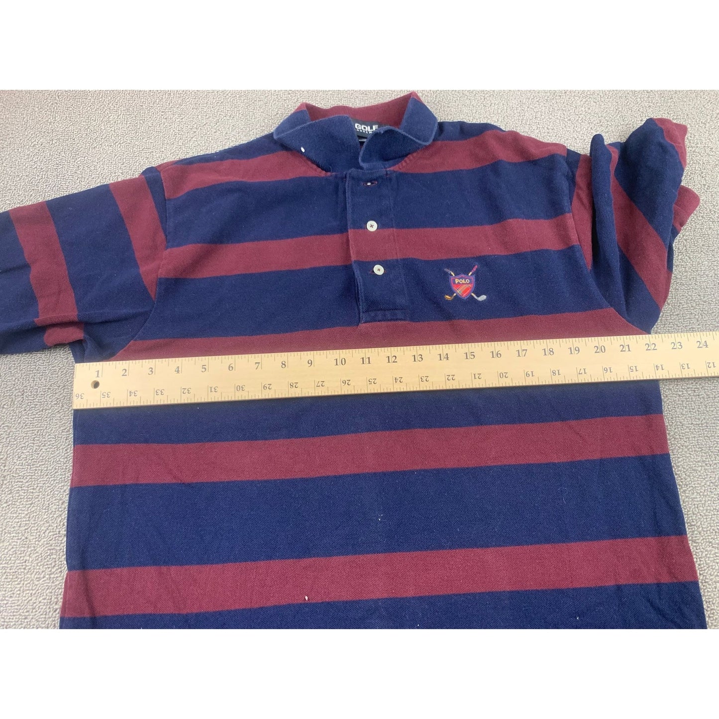 Polo Golf Ralph Lauren Polo Shirt Men's L Navy Burgundy Rugby Stripe Crest