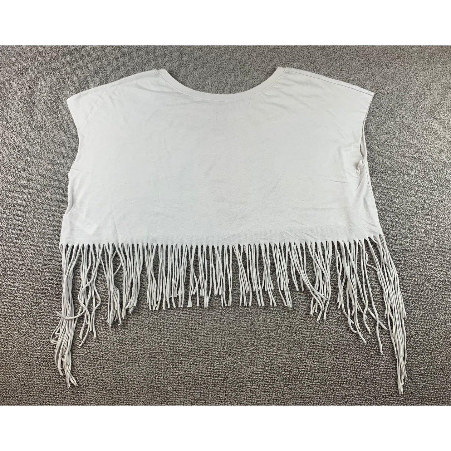 Forever 21 Women M White Western Bull Skull Graphic Fringe Cropped T-Shirt