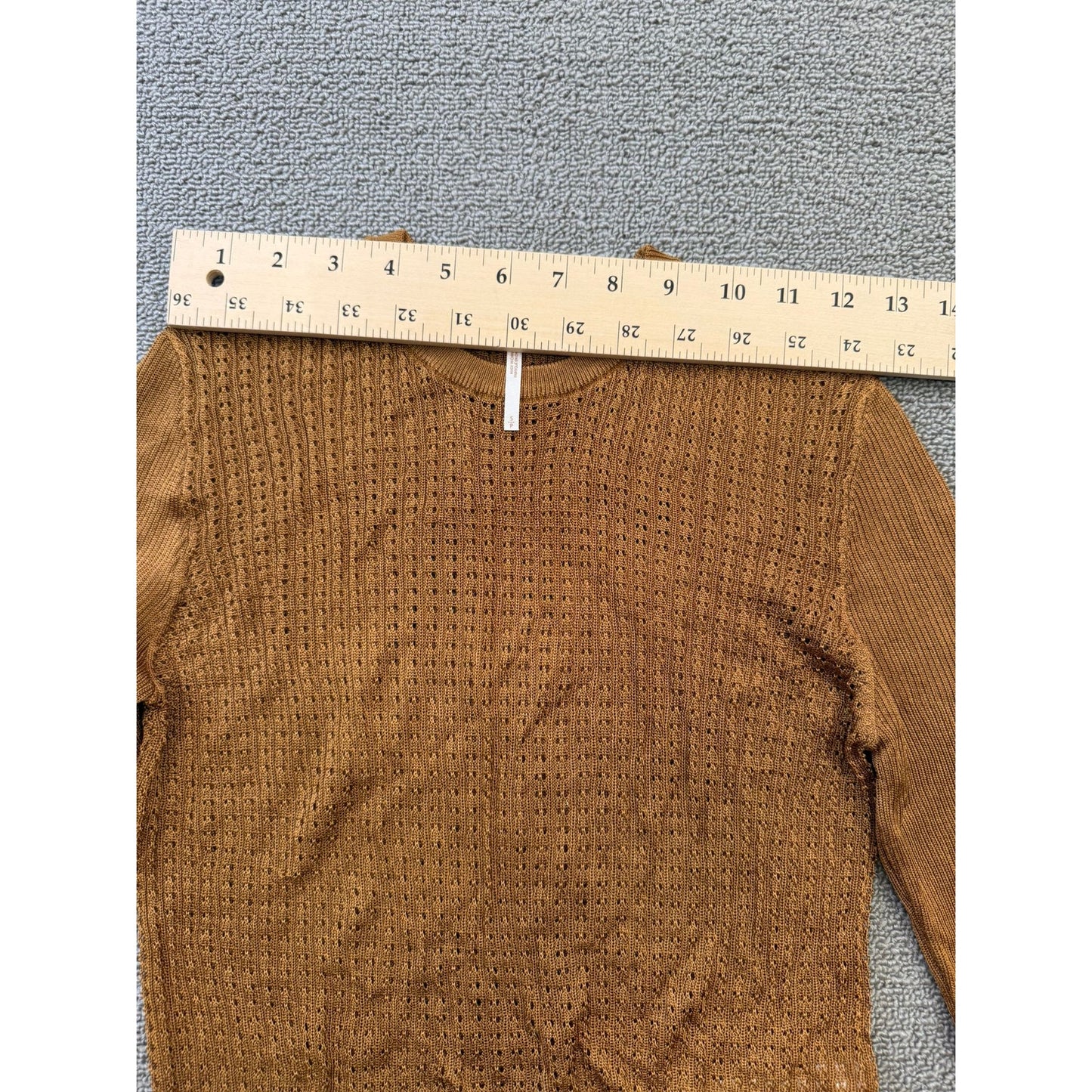 Free People Women's Small Petite Brown Orange Sweater Textured Knit Long Sleeve