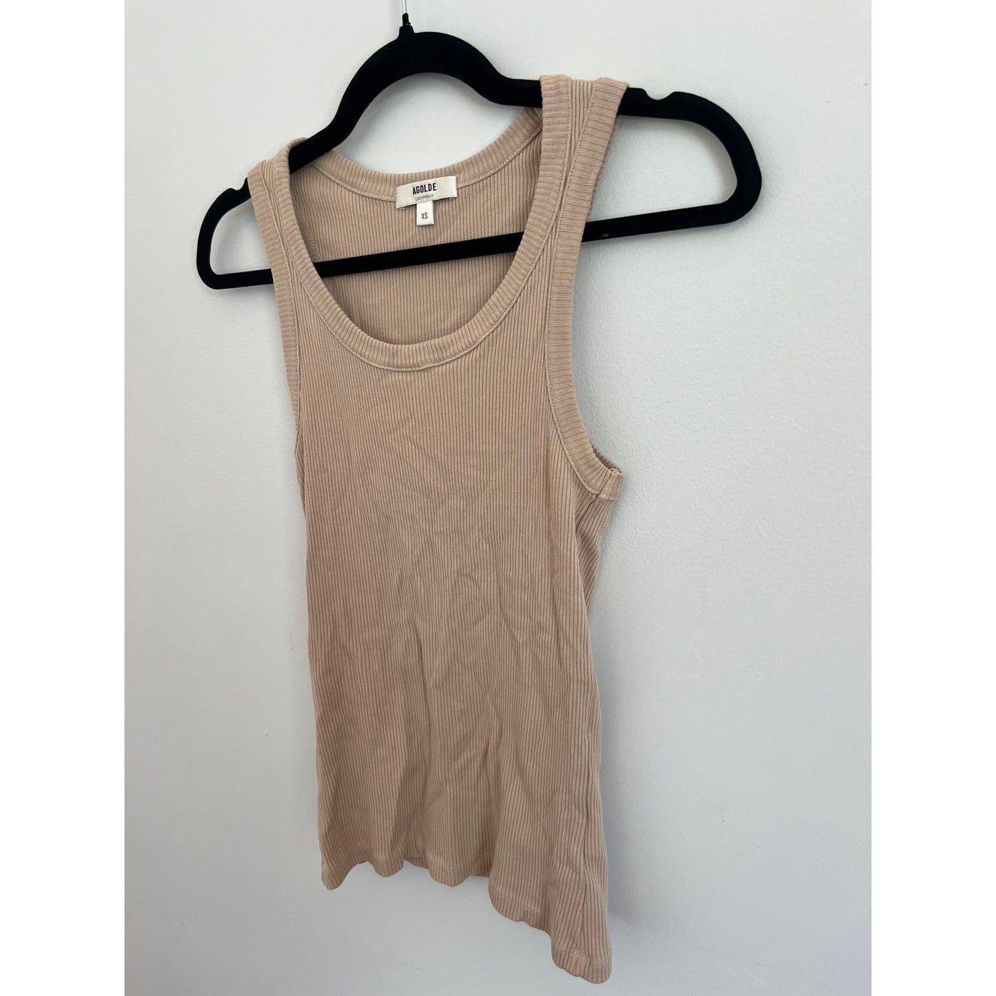 Agolde Ribbed Tank Top Women XS Beige Sleeveless Basic Stretchy Knit