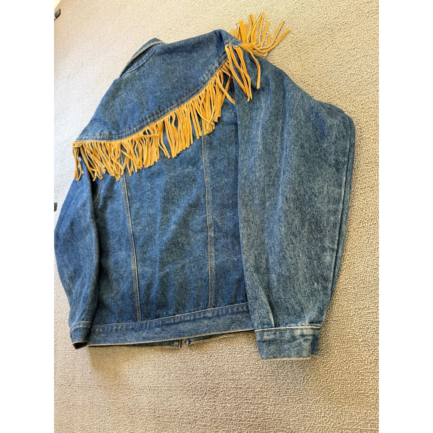 PARIS EXPRESS Fringe Denim Jacket Western Boho Style Outerwear Vintage