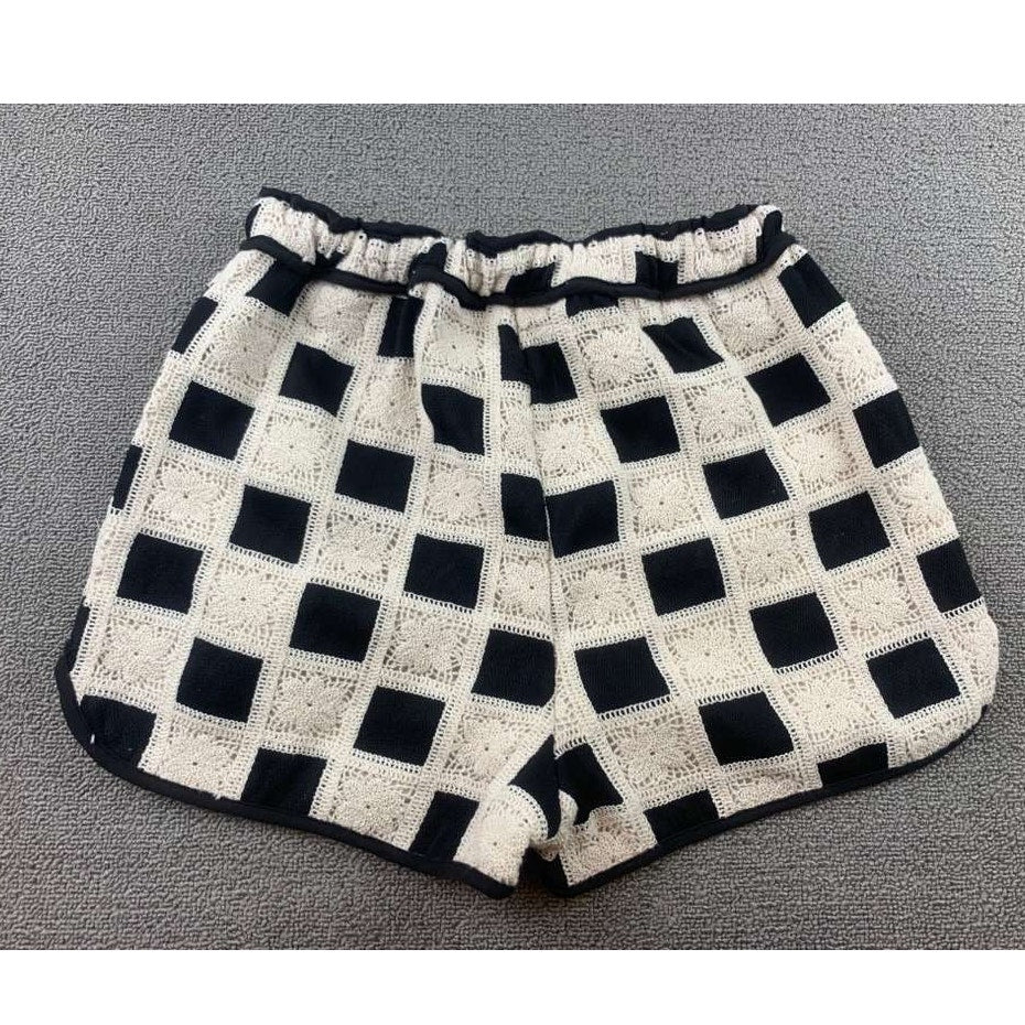 Strut & Bolt Women S Black White Crochet Lounge Shorts Checkerboard Drawstring