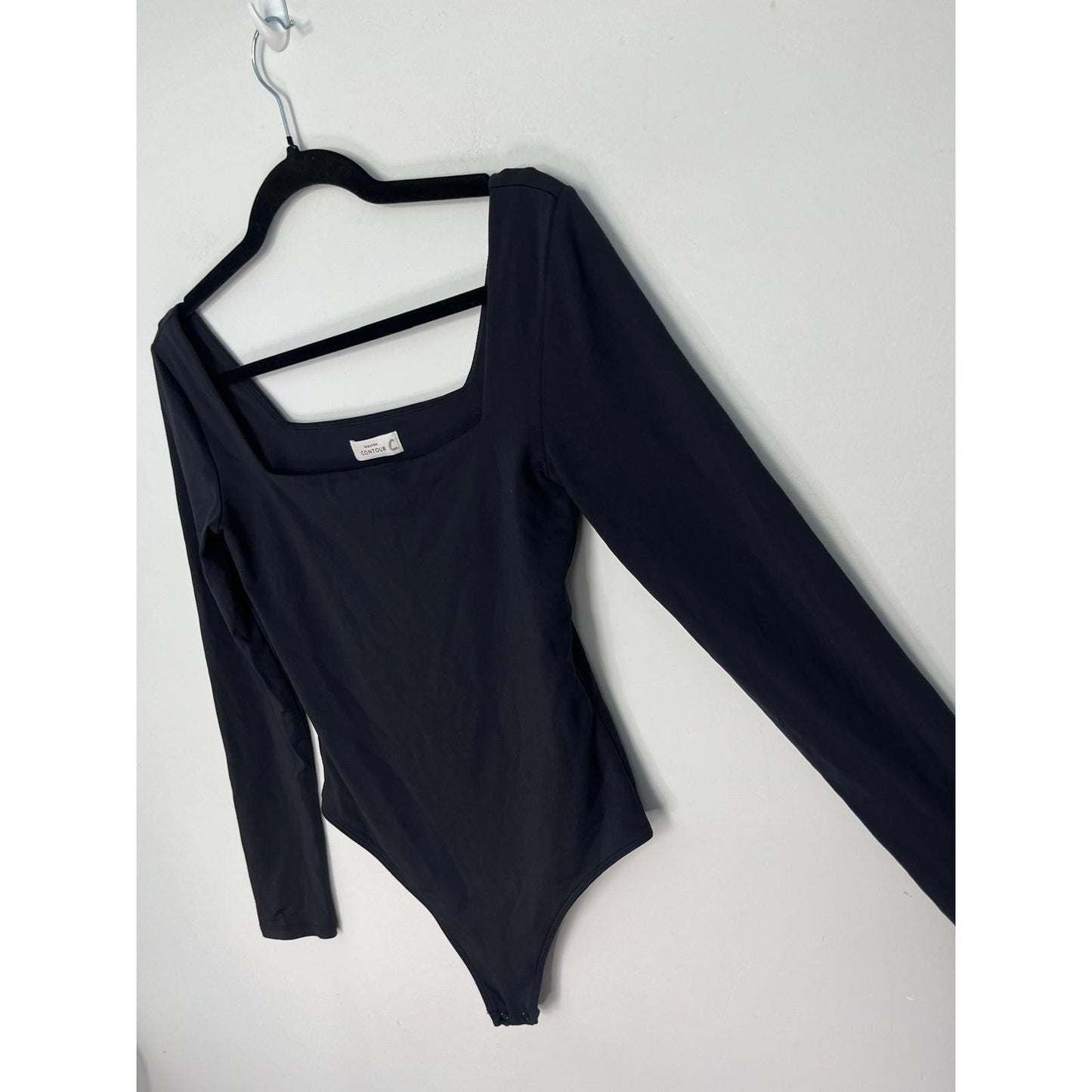 Babaton Contour Bodysuit Women M Black Square Neck Long Sleeve Stretchy