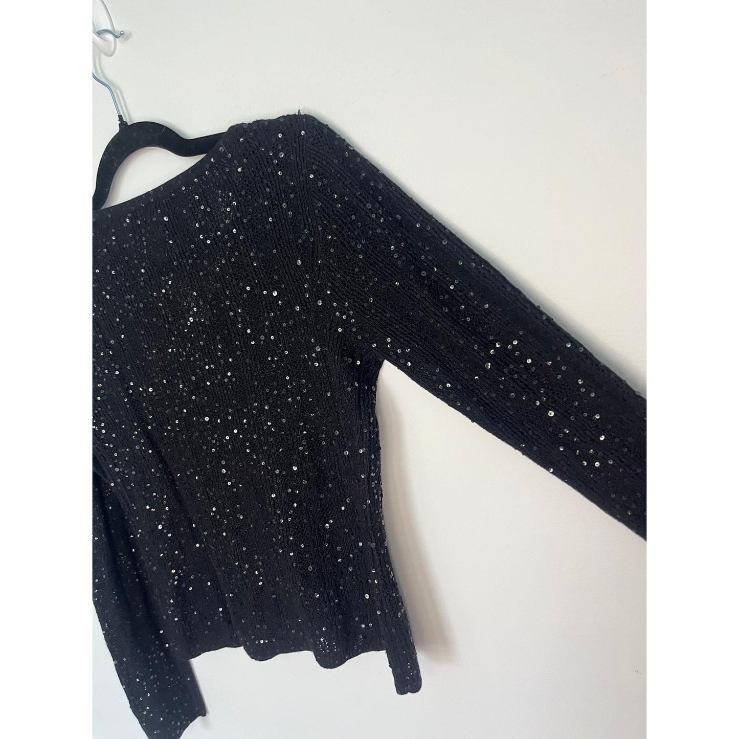 Lauren Ralph Lauren Sequin Cardigan Sweater Black Small Silk Cashmere Blend