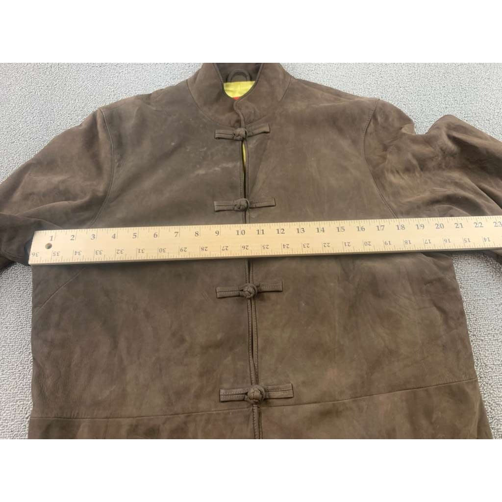 Shanghai Tang  Jacket Size 14 Brown 100% Suede Leather Silk Lining
