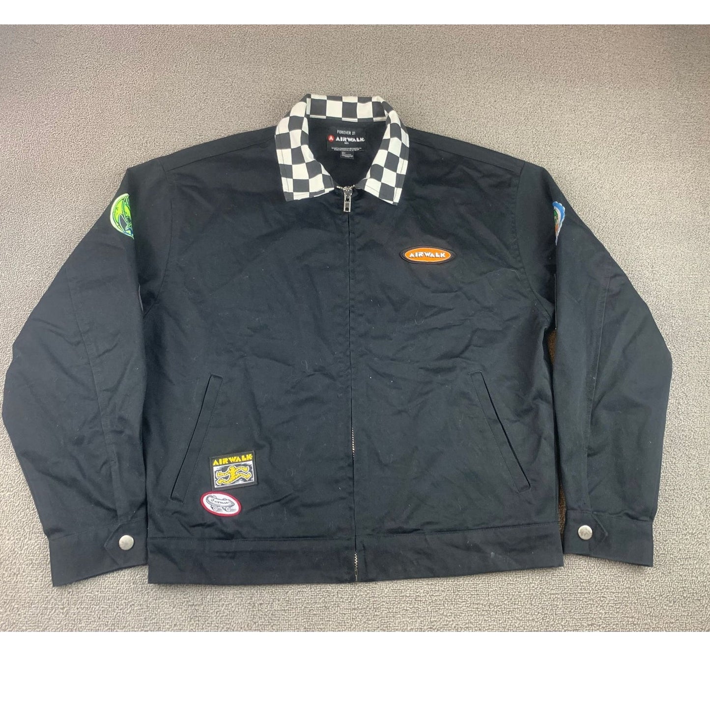 Airwalk x Forever 21 Men's S Skater Jacket Checkered Color with Graphic Patches