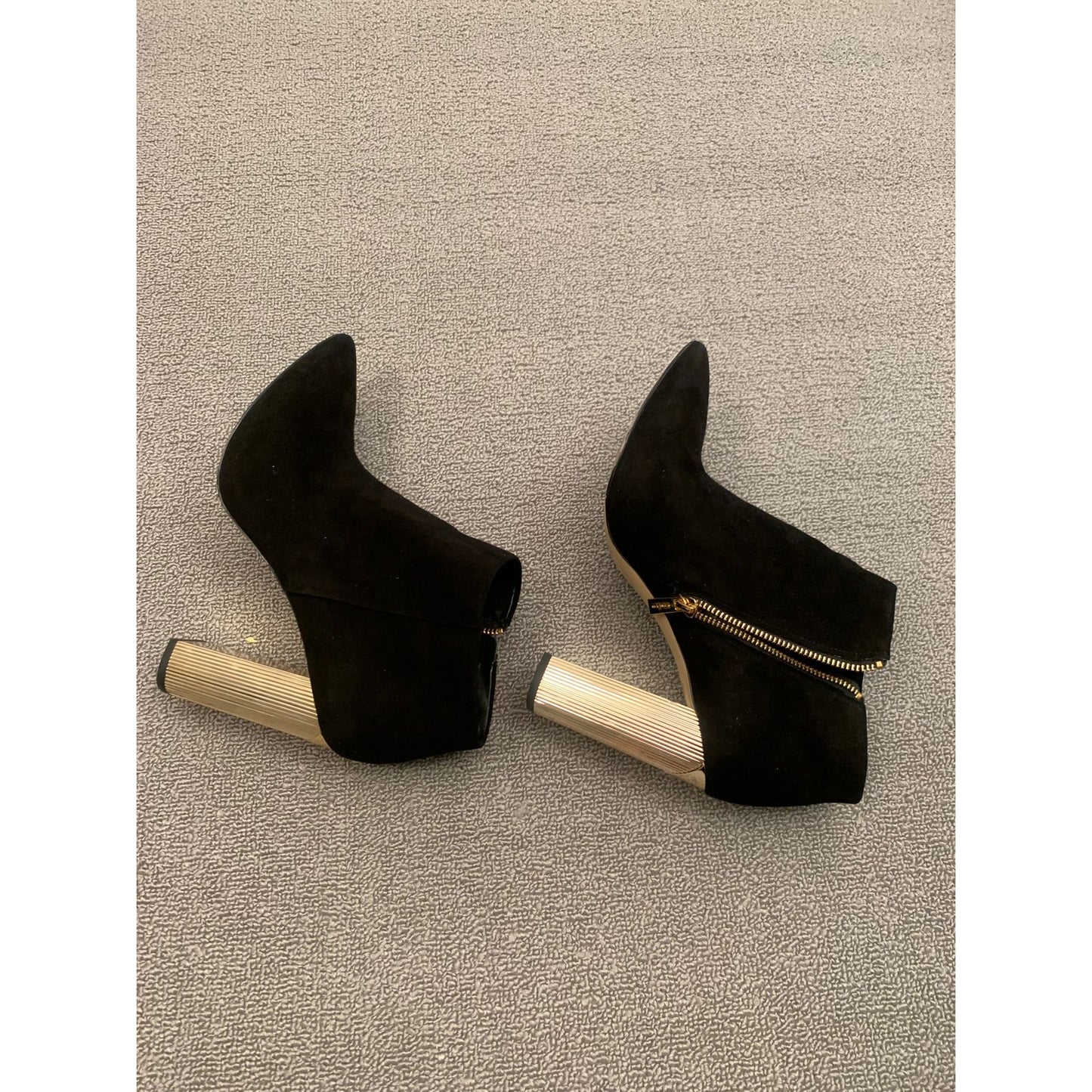 Michael Kors Women 9M Black Suede Ankle Boots Gold Fluted Heel