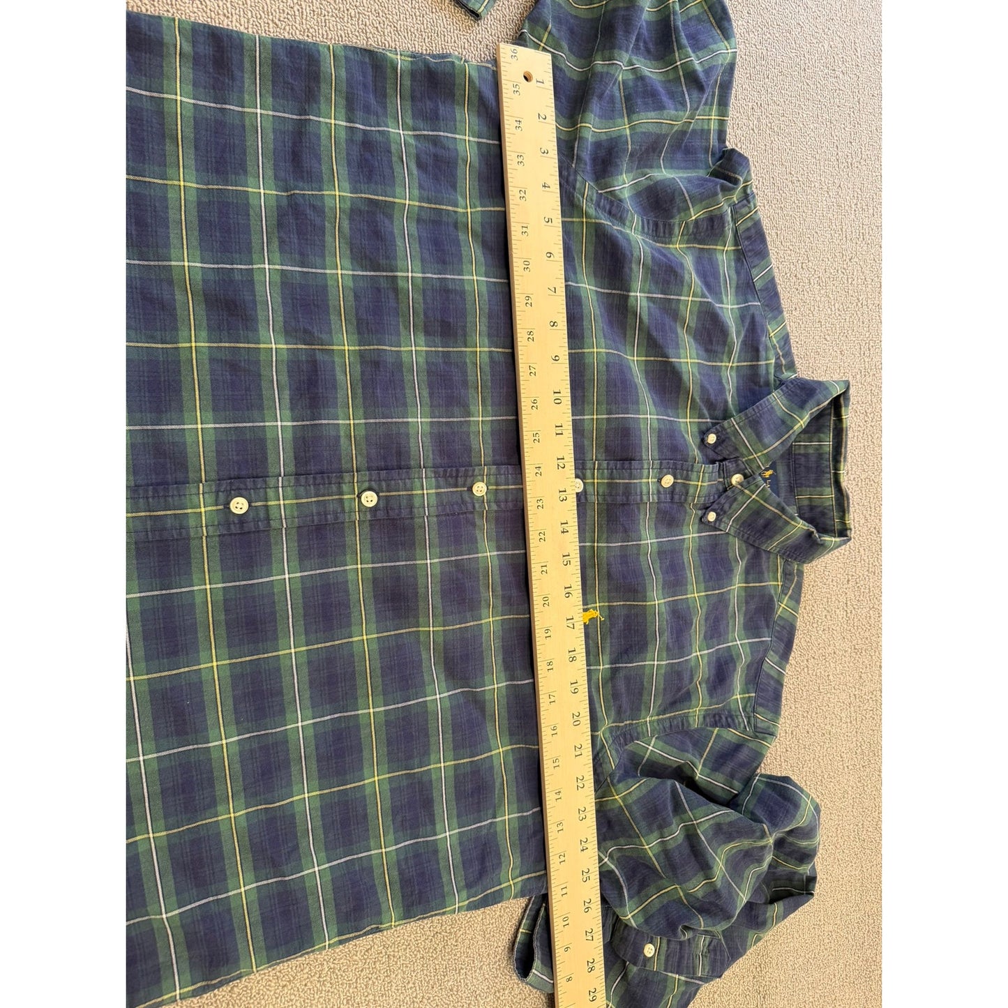 Ralph Lauren Men's XL Green Blue Plaid Long Sleeve Button Shirt