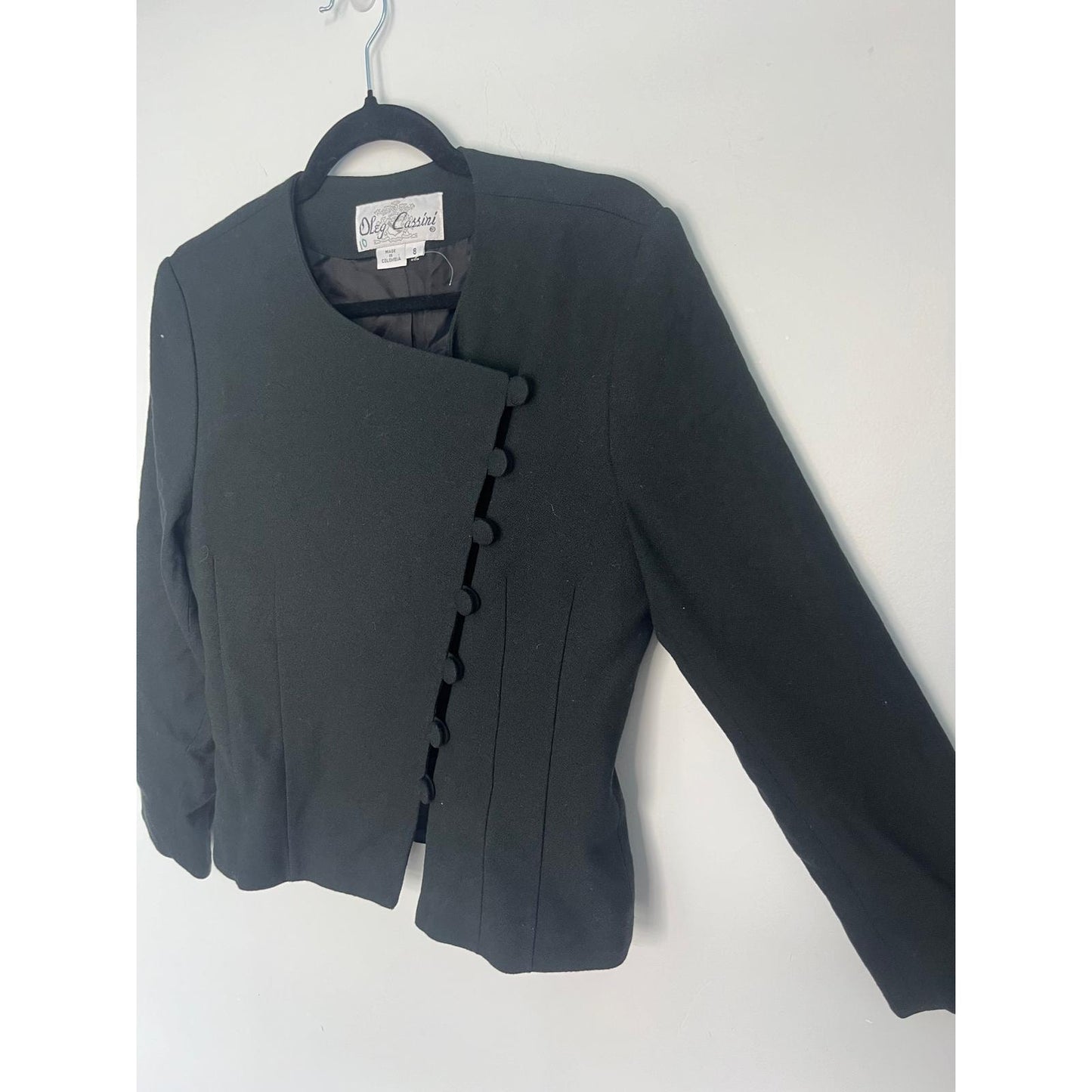 Oleg Cassini Blazer Jacket Women 8 Black Asymmetrical Button Front