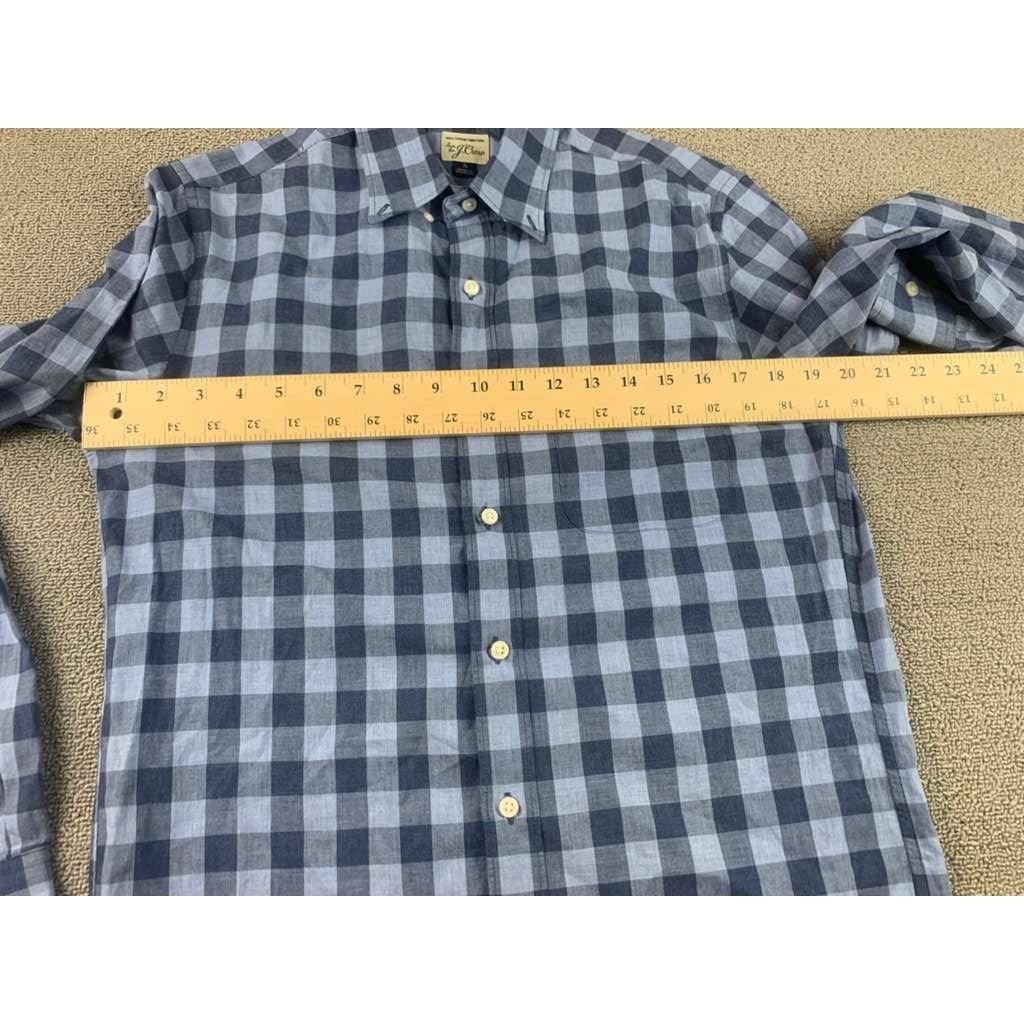 J. Crew Button Down Shirt Checkered Blue 100% Cotton Mauritius Made Size Small