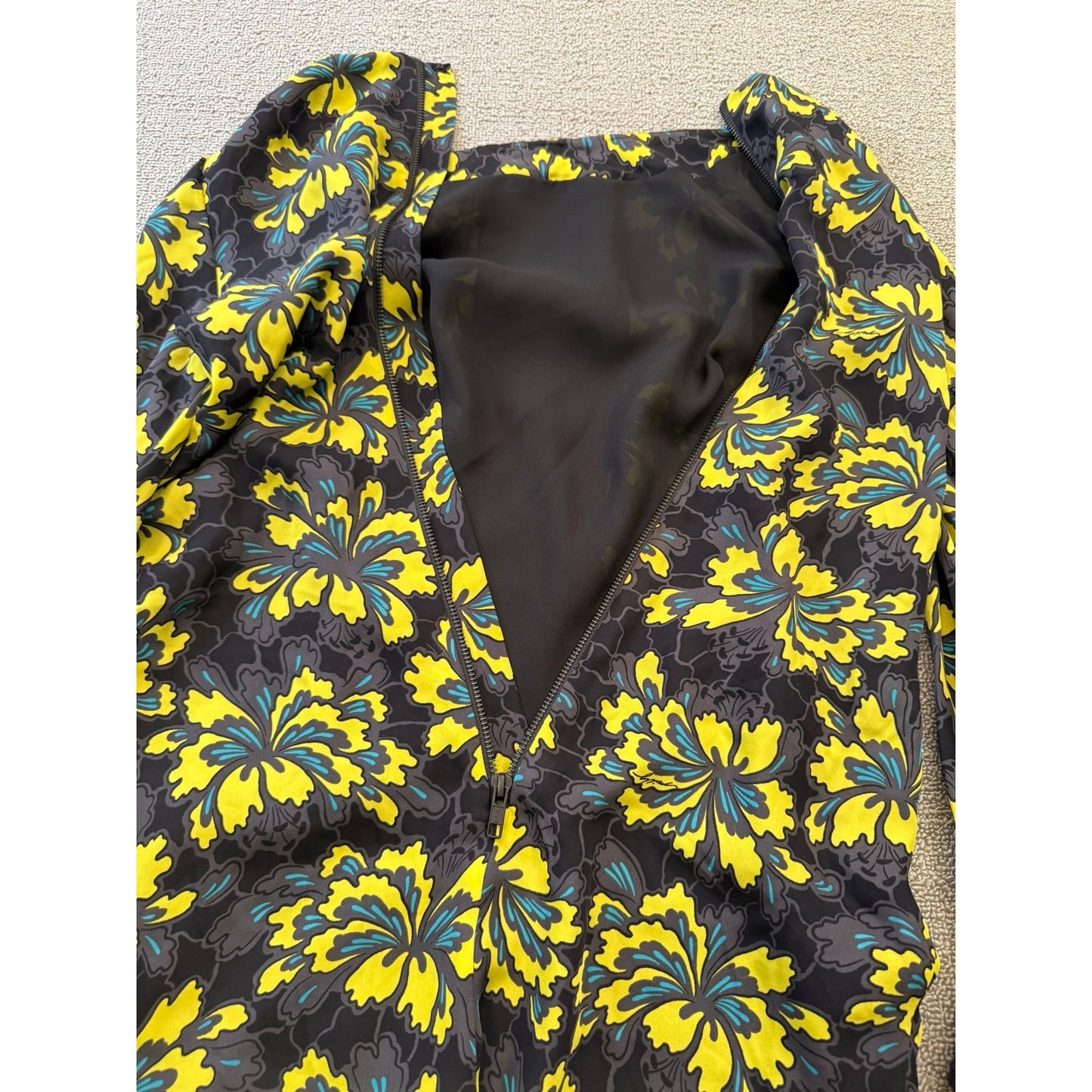 Original Milly Women's Size 2 Black Yellow Floral Mini Dress Long Sleeve