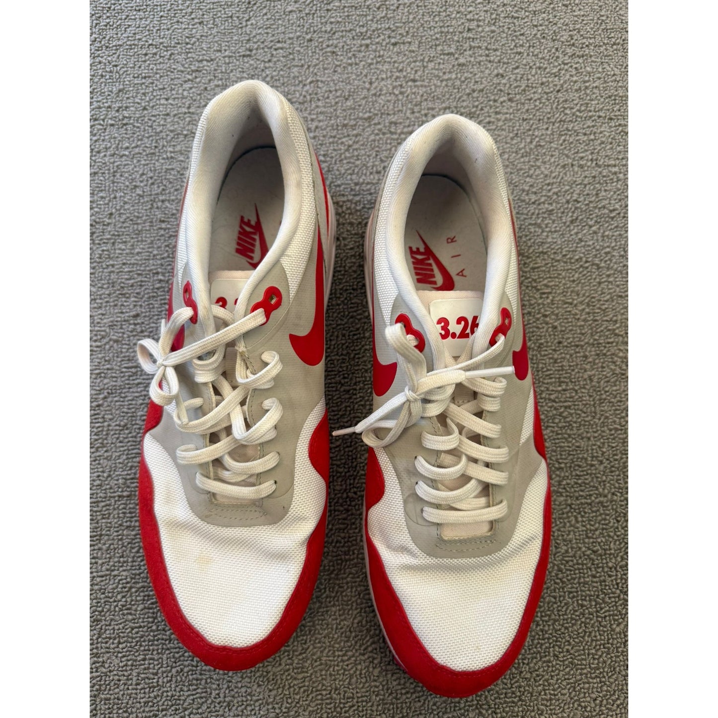 Nike Air Max 1 Men's 10 White Red Running Shoes Sneakers