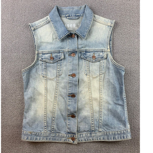 Y2K Gap 1969 Jean Vest Women's Medium Blue Trucker Collared Denim Washed