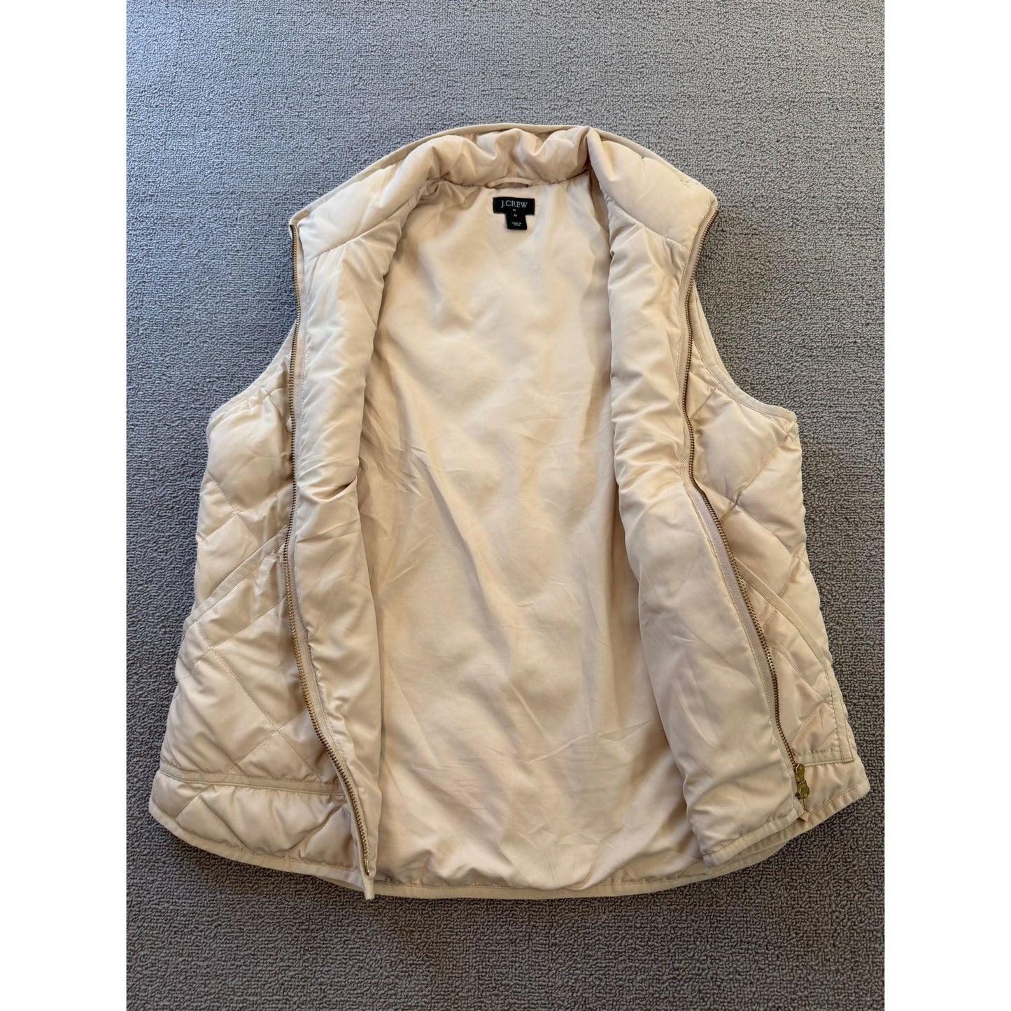 J.Crew Womens Medium Cream Quilted Full Zip Puffer Vest Jacket