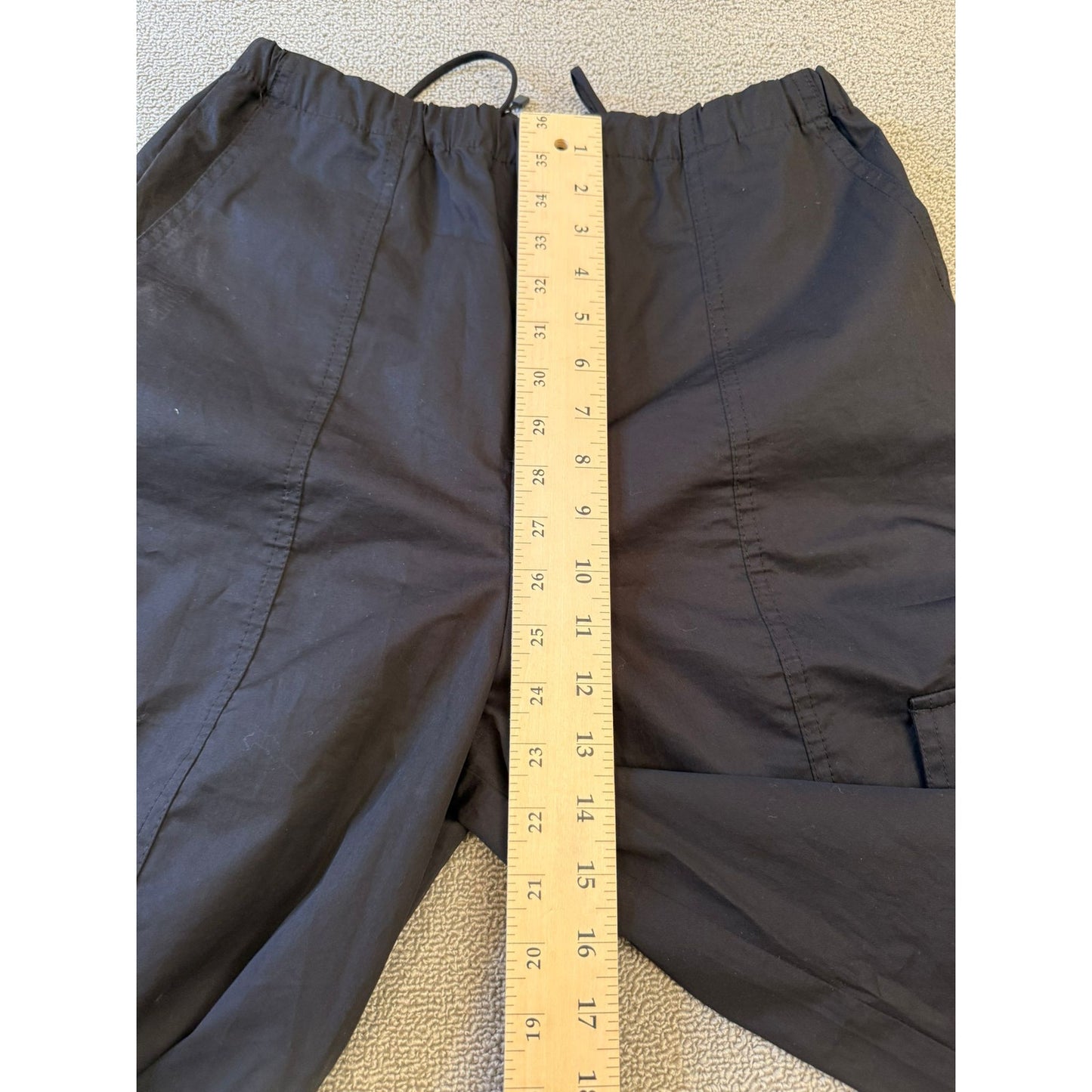 ZARA Women's Parachute Cargo Pants XS Black Wide Leg Drawstring Streetwear