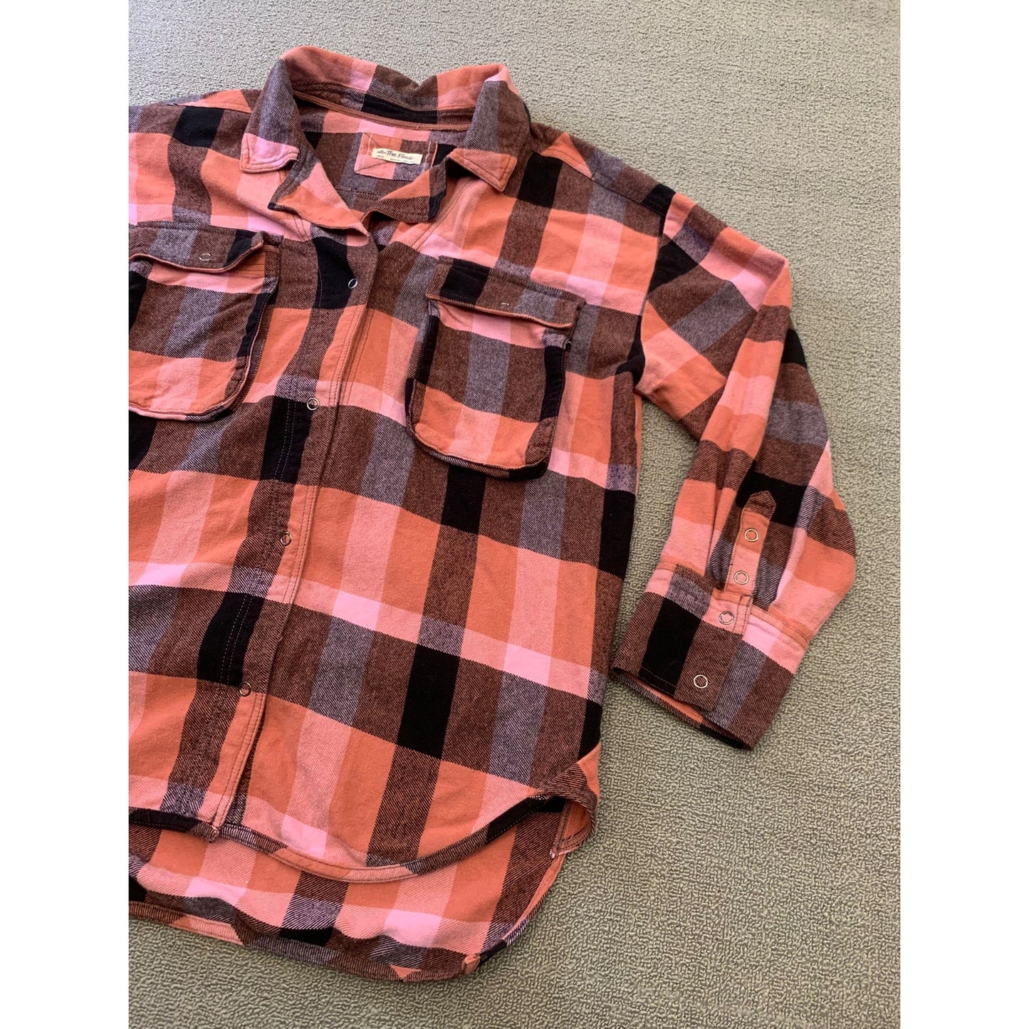 Free People We The Free Women's Large Pink Plaid Flannel Button Up Shirt