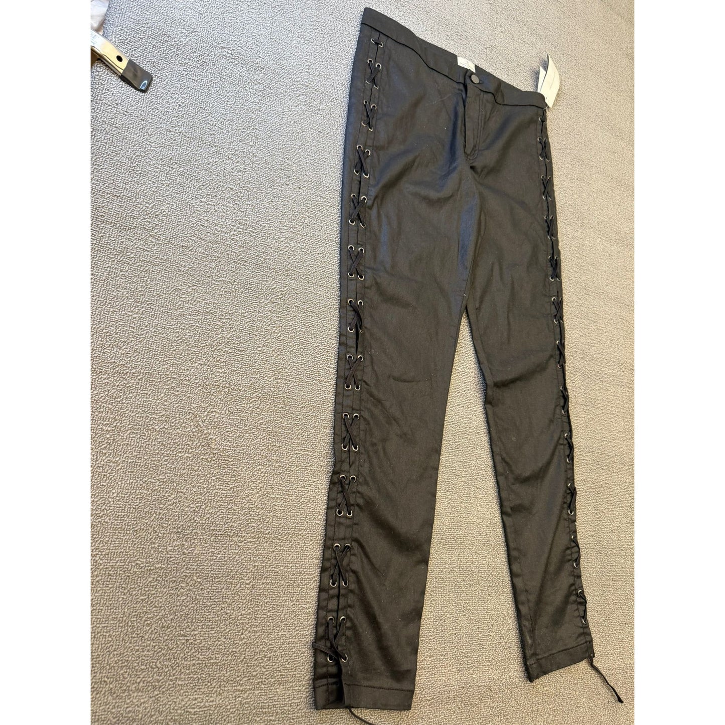 French Connection Women's Size 8 Black Coated Lace Up Pants
