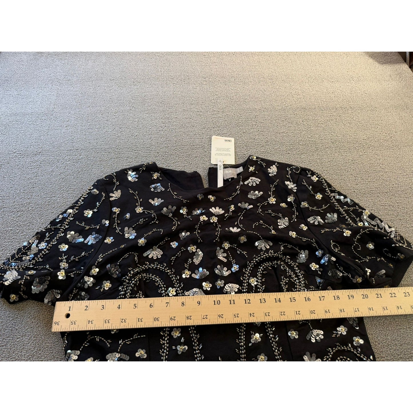 ASOS US 14 Womens Black Beaded Short Sleeve Shift Dress