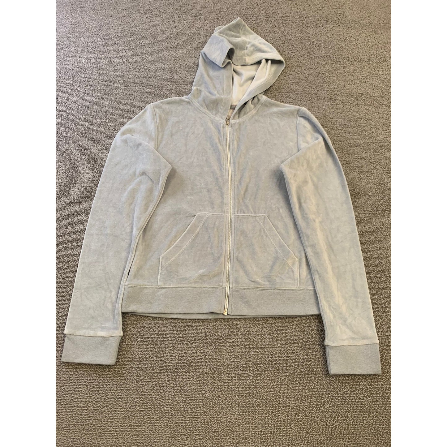 VERONA L Women's Gray Full Zip Velour Hooded Sweatshirt Soft Y2K