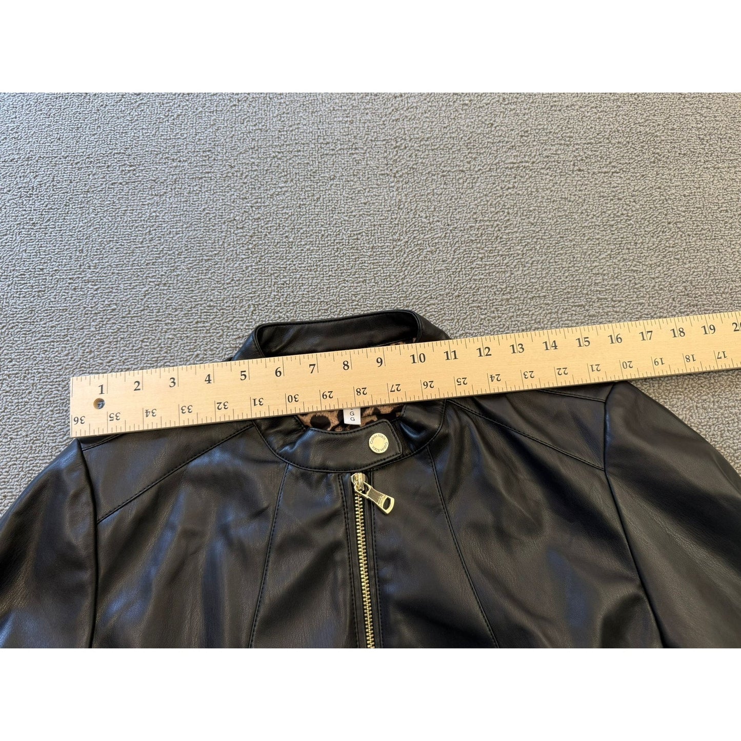 Calvin Klein Womens Large Black Faux Leather Biker Jacket Gold Zippers