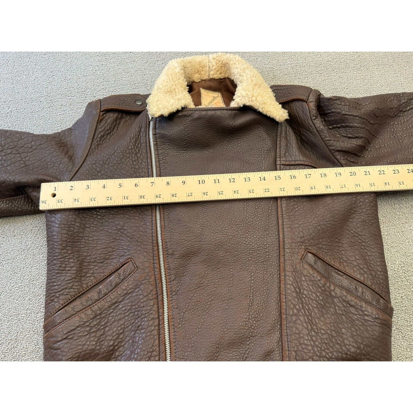 Jacqueline C Paris Leather Bomber Jacket W 36 Shearling Collar Vintage Aviator