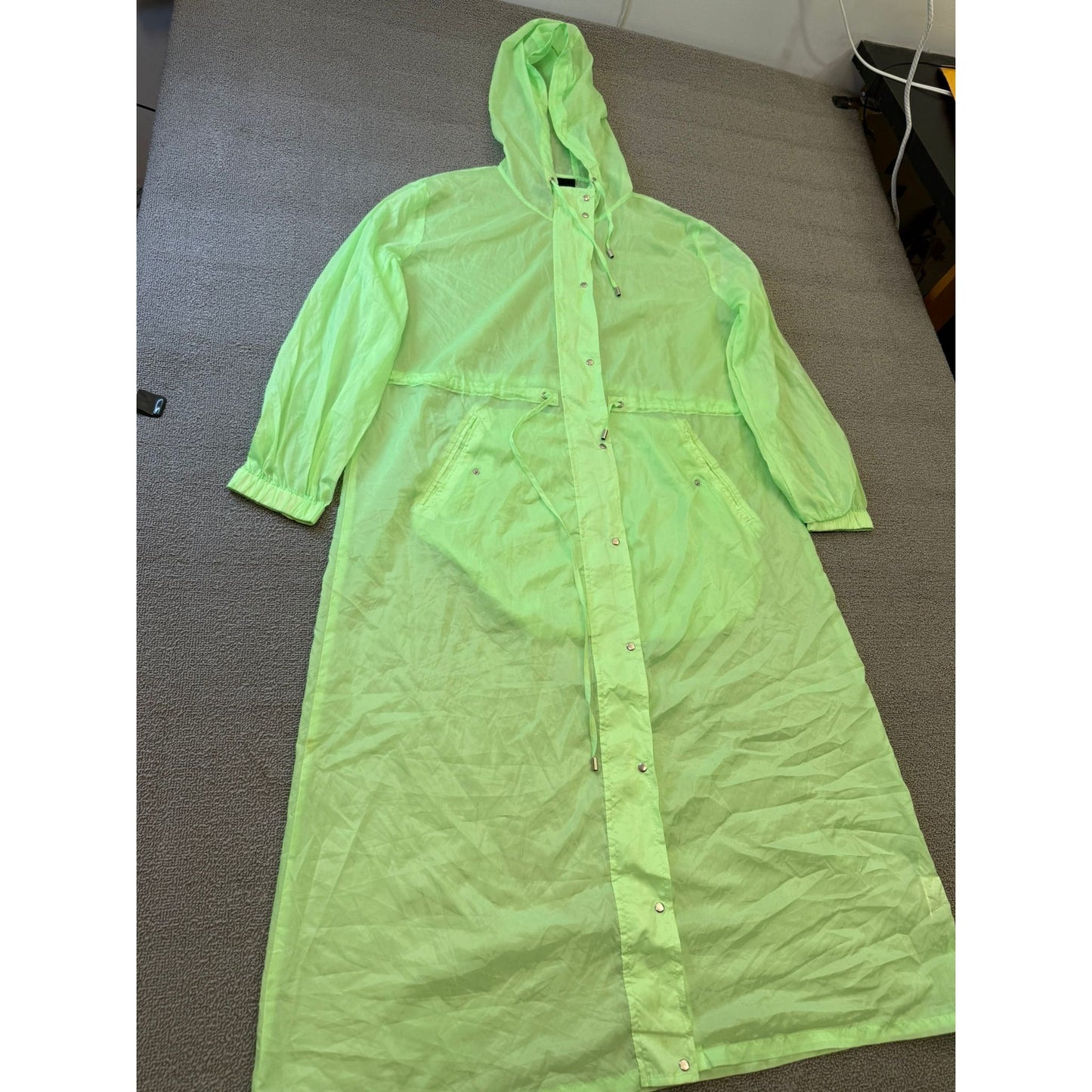 Forever 21 Women's Size S Neon Green Hooded Raincoat Trench Coat