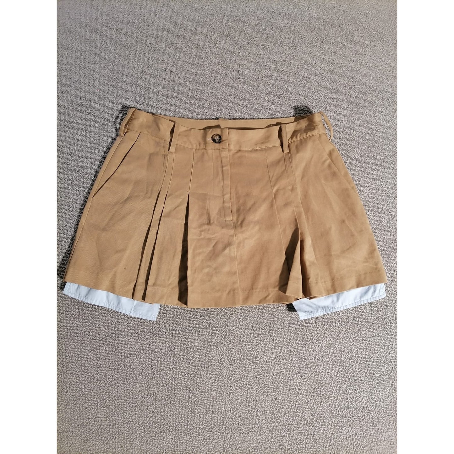 ZARA Medium Female Brown Tan Pleated Skirt with White Layered Hemline Stylish
