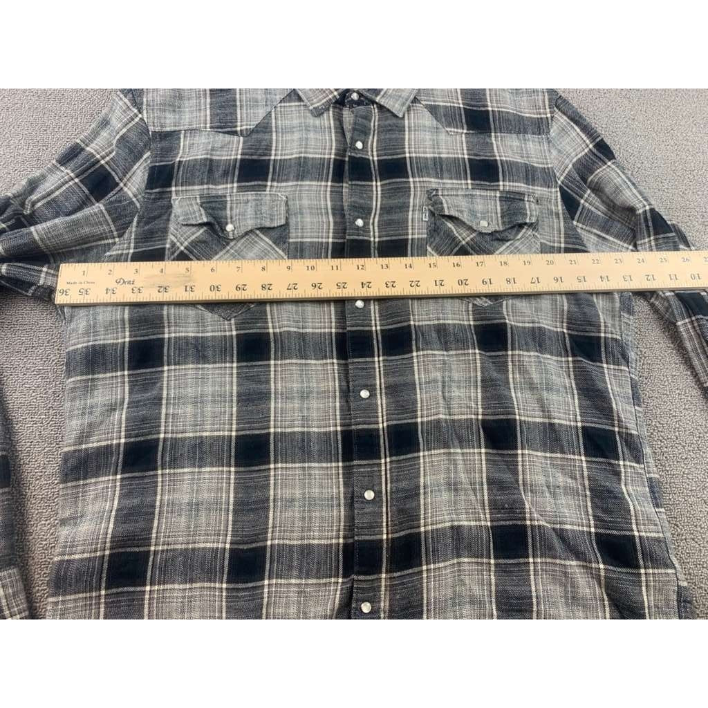 Levi's Men's XL Gray Pearl Check Western Shirt with Snap Buttons Country Cowboy