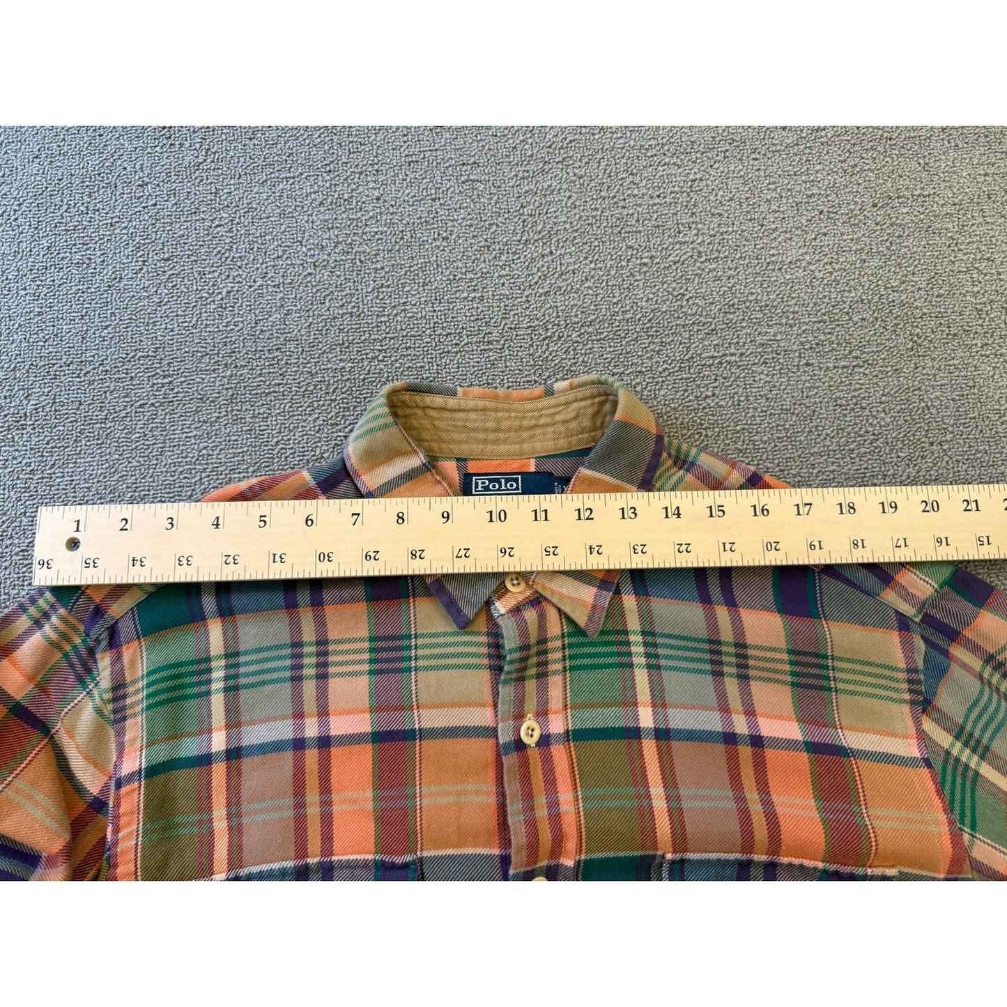 Polo by Ralph Lauren Male XL Orange Blue Green Plaid Collared Long Sleeve Shirt
