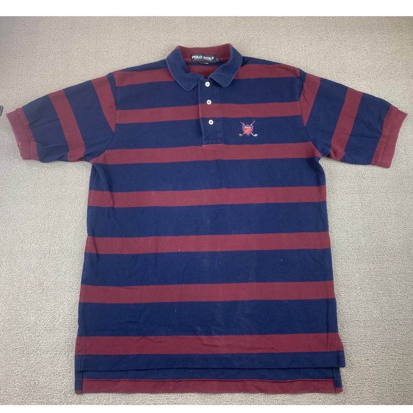 Polo Golf Ralph Lauren Polo Shirt Men's L Navy Burgundy Rugby Stripe Crest